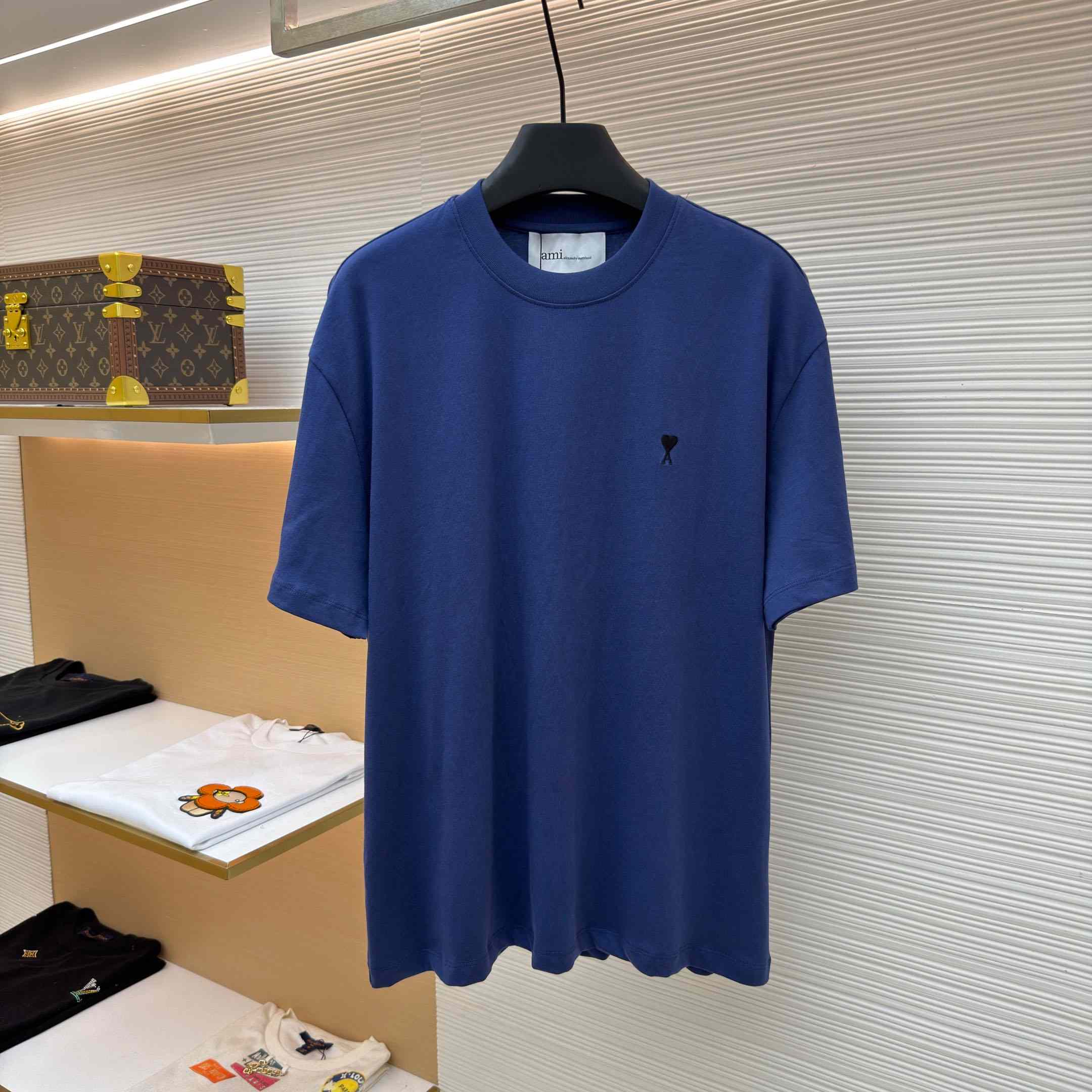 AMI Paris Blue Cotton Ami De Coeur T-shirt - DesignerGu