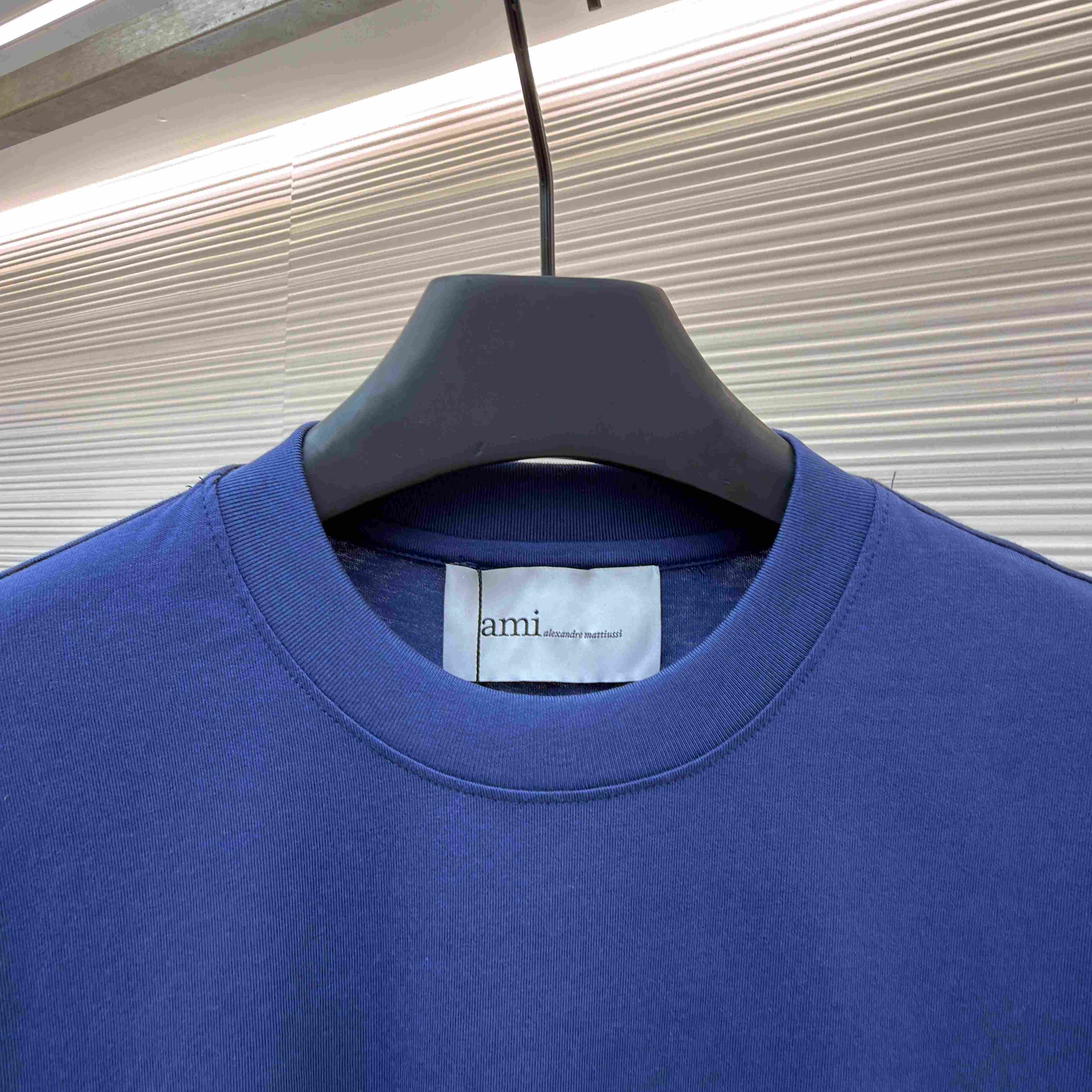 AMI Paris Blue Cotton Ami De Coeur T-shirt - DesignerGu