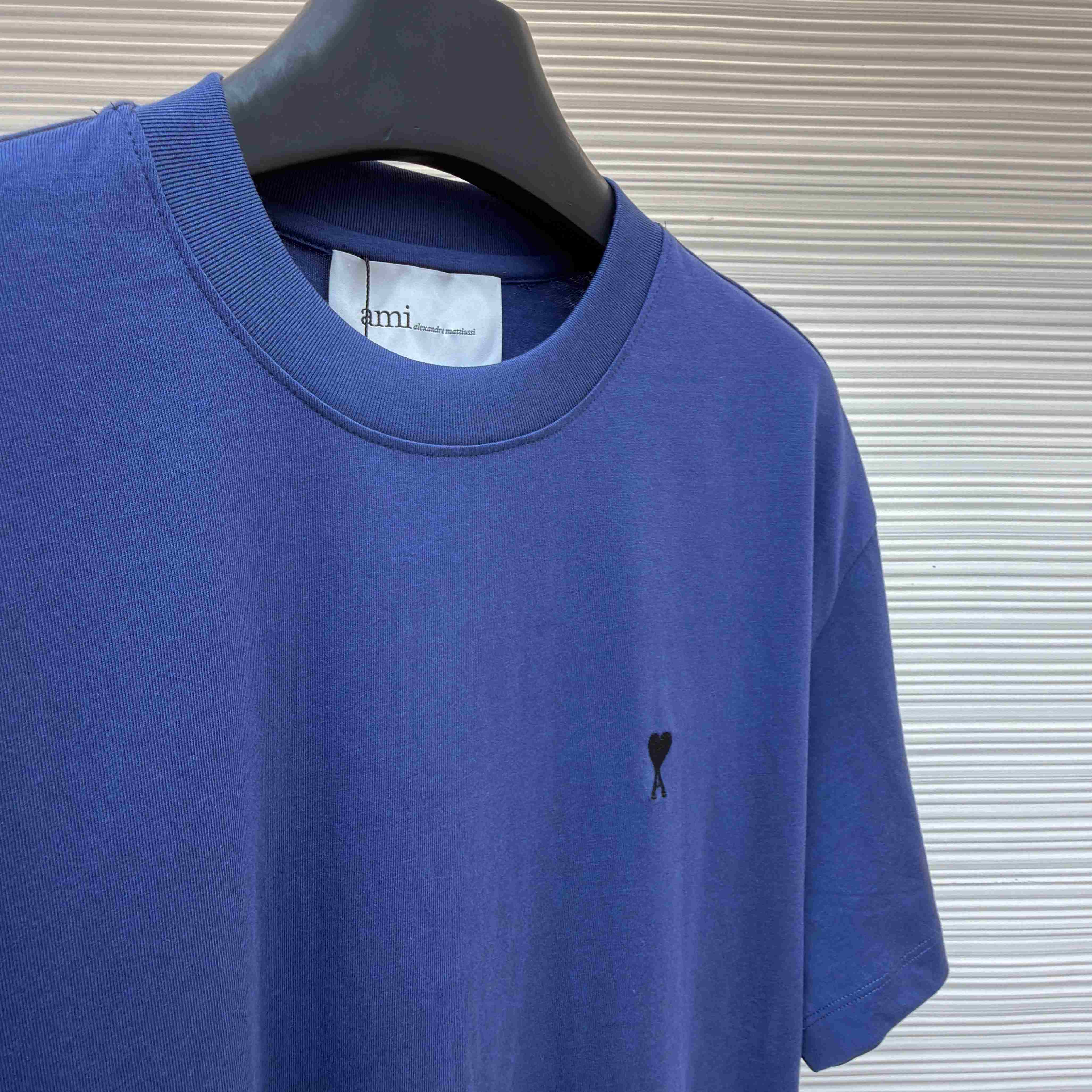 AMI Paris Blue Cotton Ami De Coeur T-shirt - DesignerGu