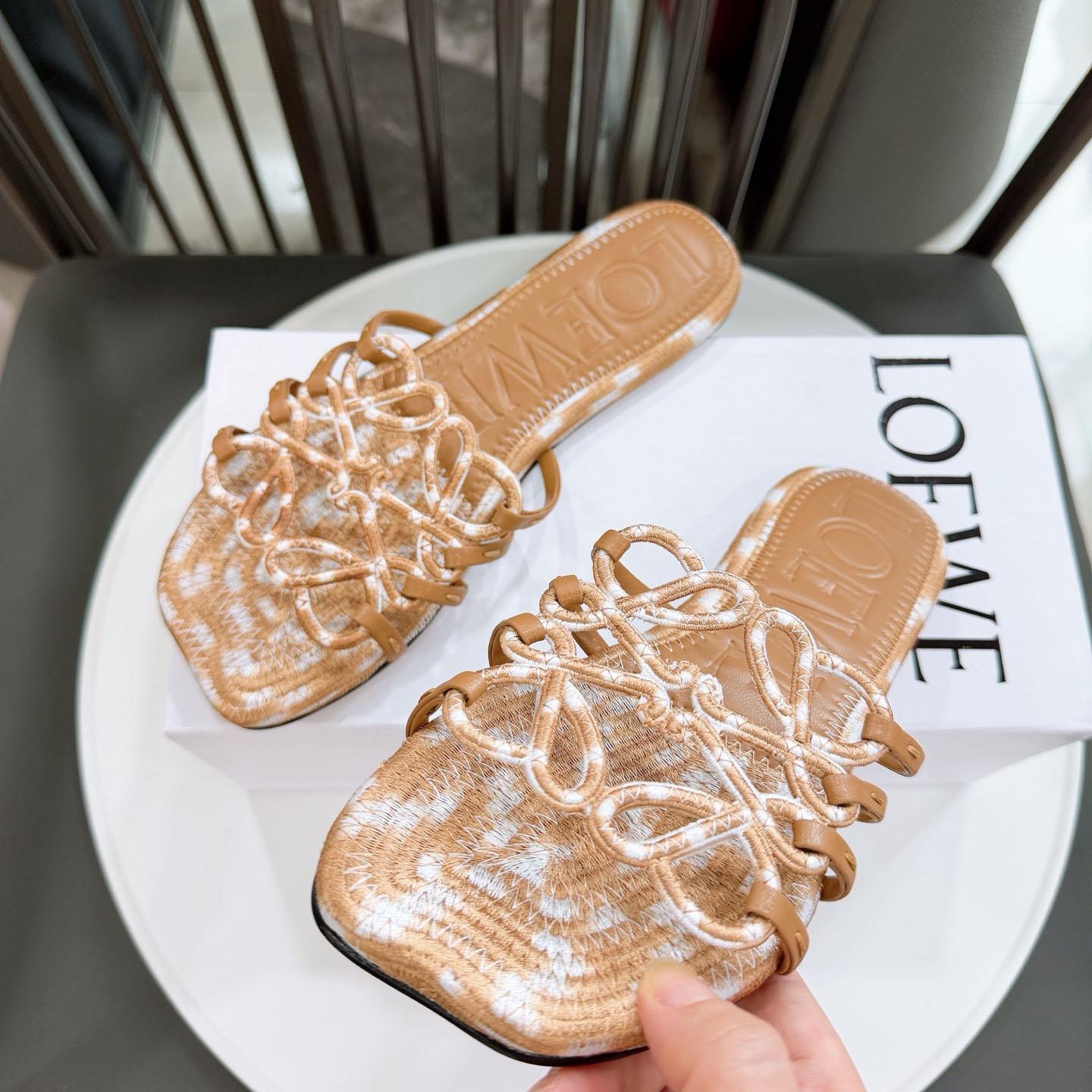 Loewe Petal Anagram Slide In Embroidered Canvas - DesignerGu