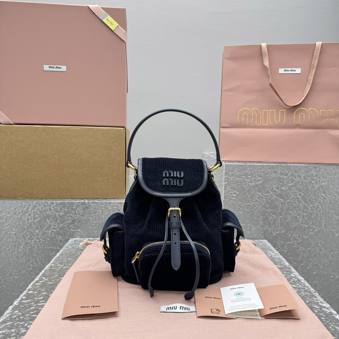Miu Miu  Medium Corduroy Cotton Backpack - DesignerGu