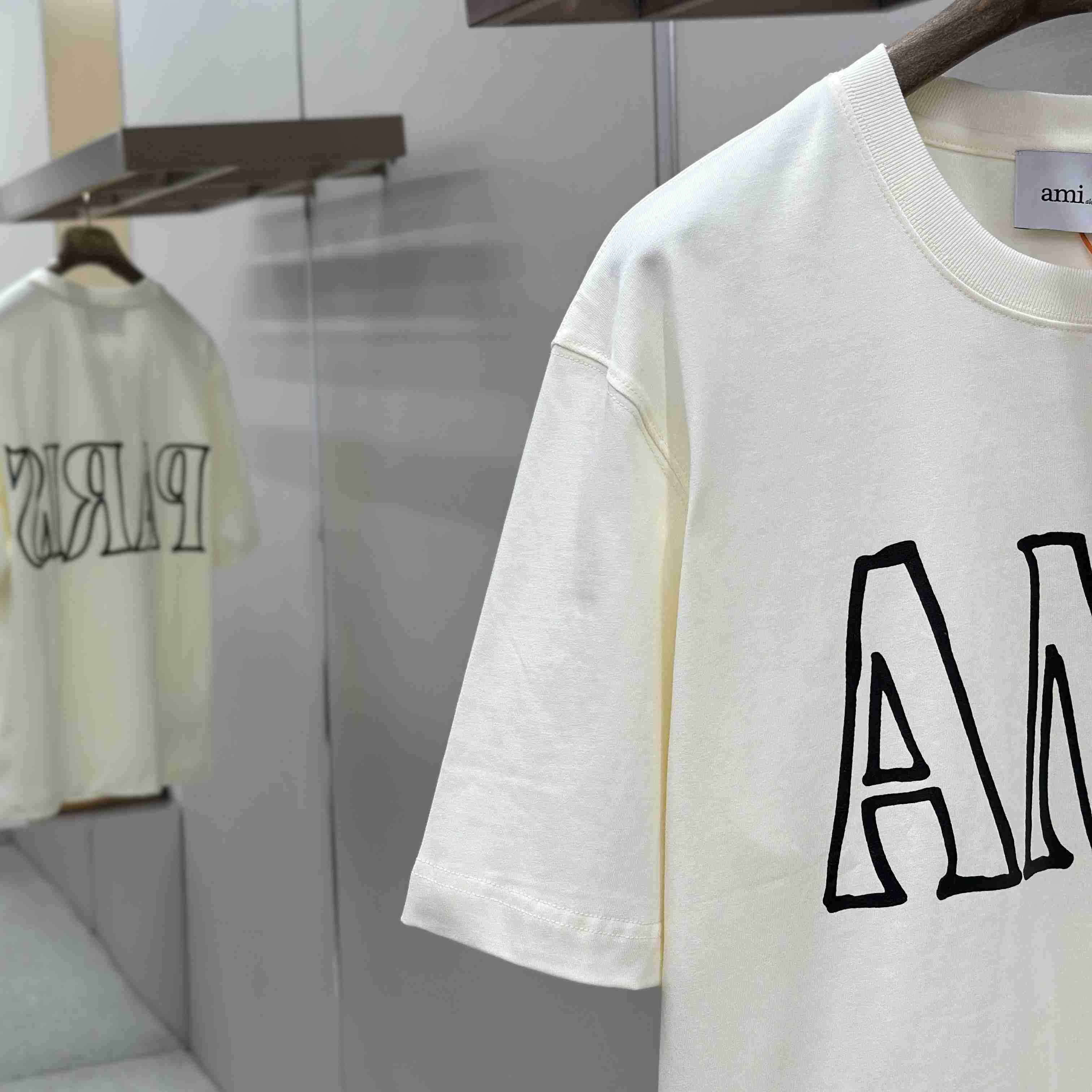 AMI Paris White Cotton Ami Paris Print T-shirt - DesignerGu
