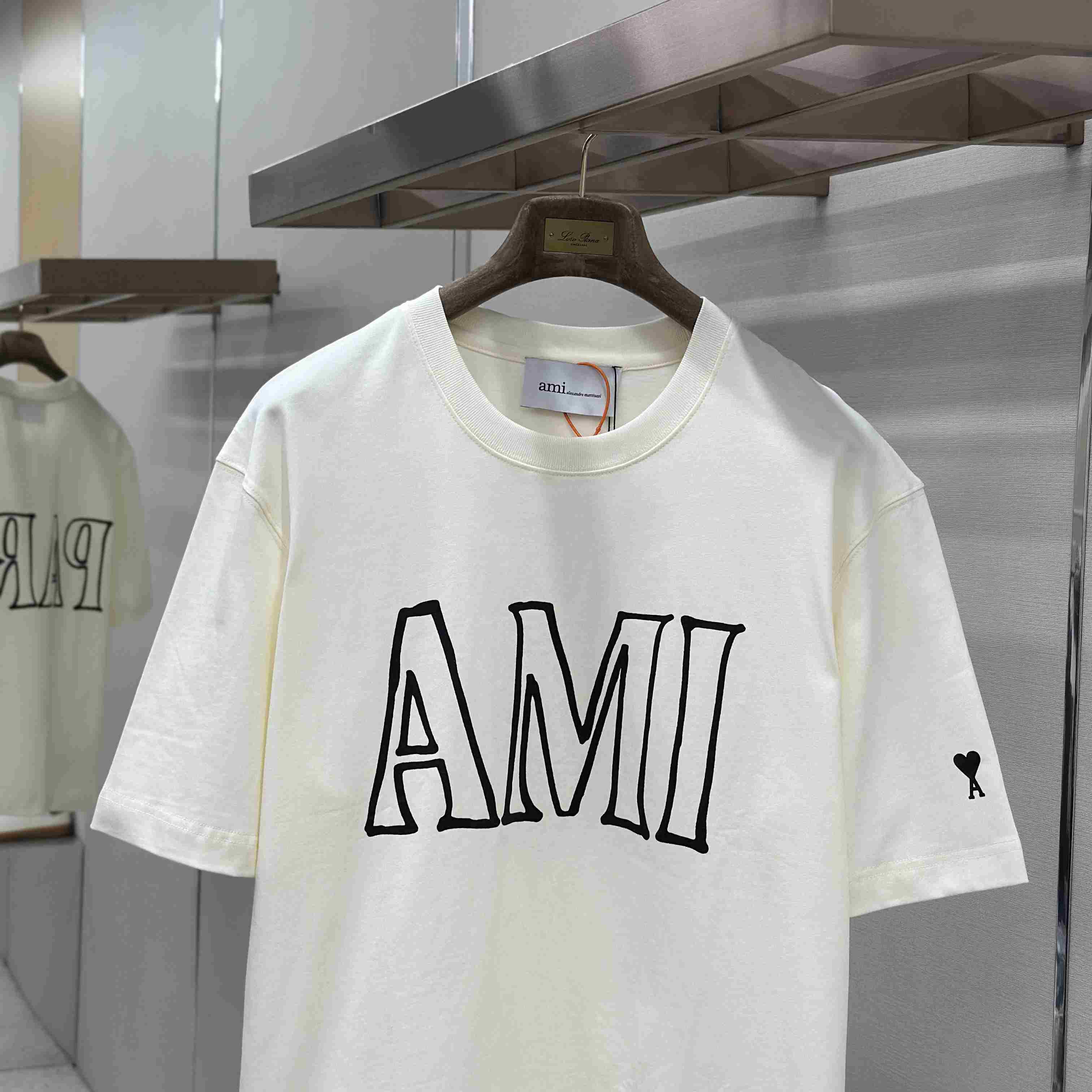 AMI Paris White Cotton Ami Paris Print T-shirt - DesignerGu
