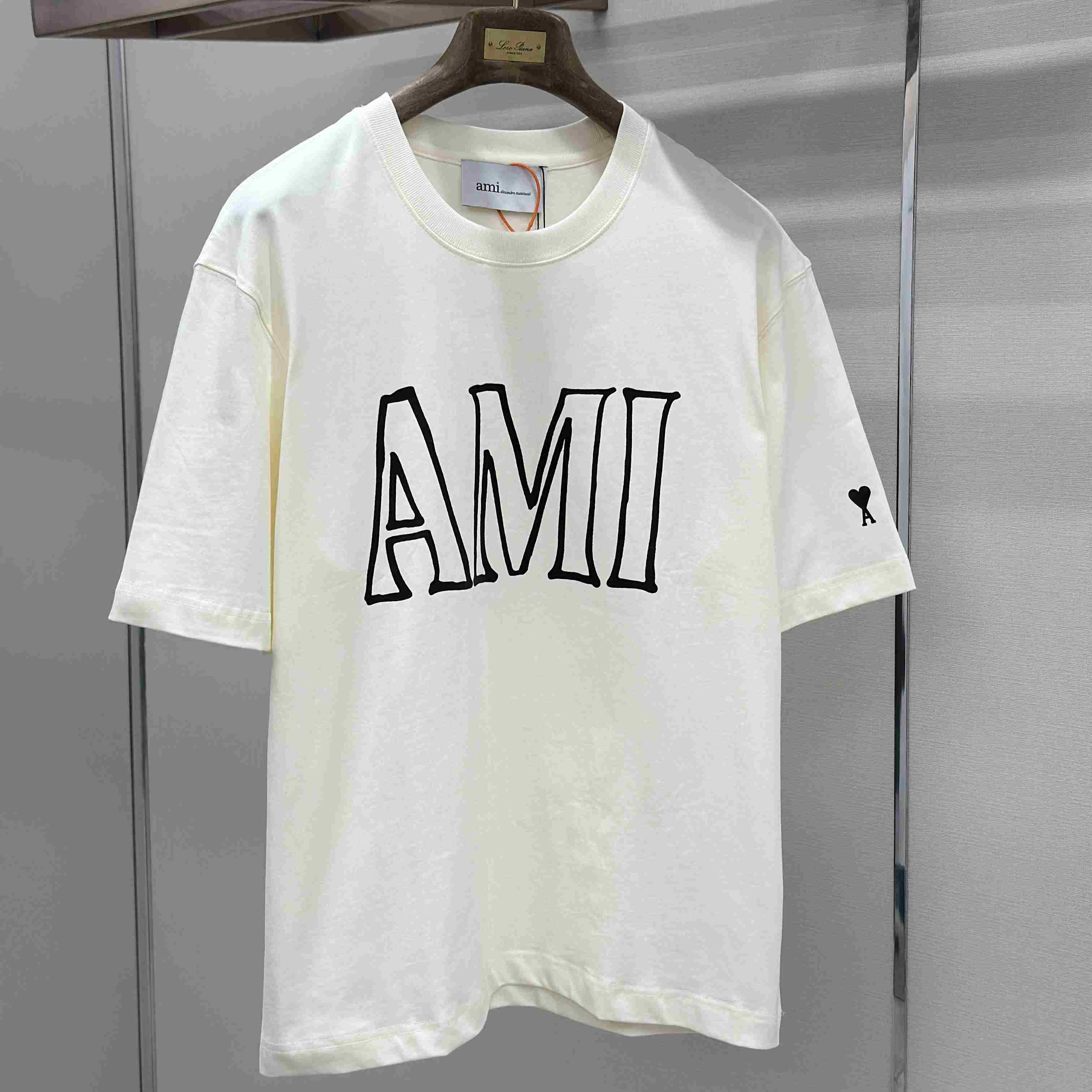 AMI Paris White Cotton Ami Paris Print T-shirt - DesignerGu