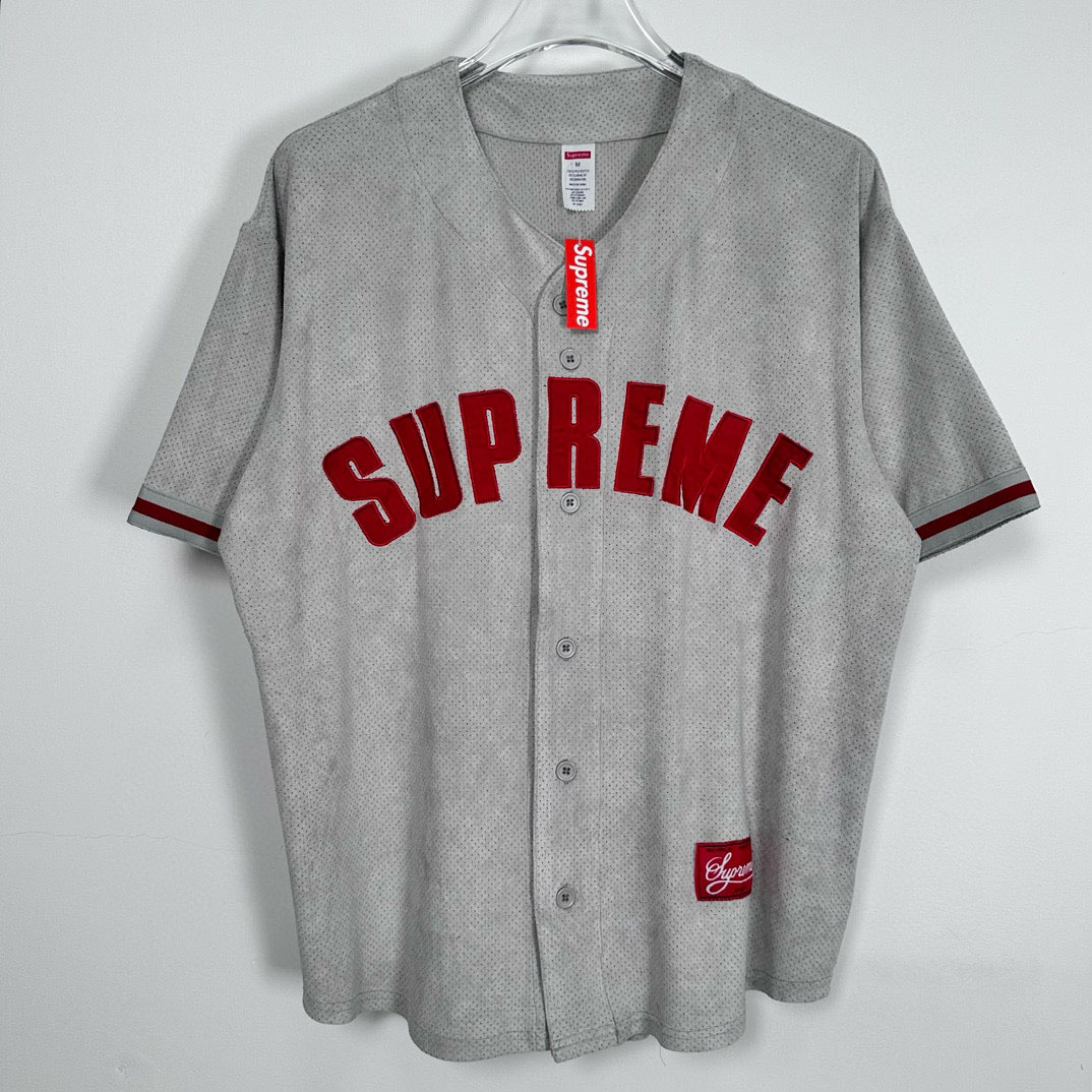Supreme Ultrasuede Mesh Baseball Jersey 'Grey' - DesignerGu