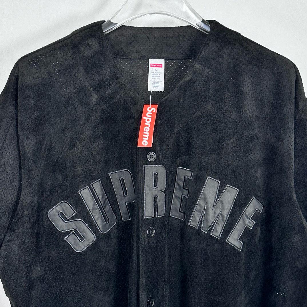 Supreme Ultrasuede Mesh Baseball Jersey 'Black' - DesignerGu