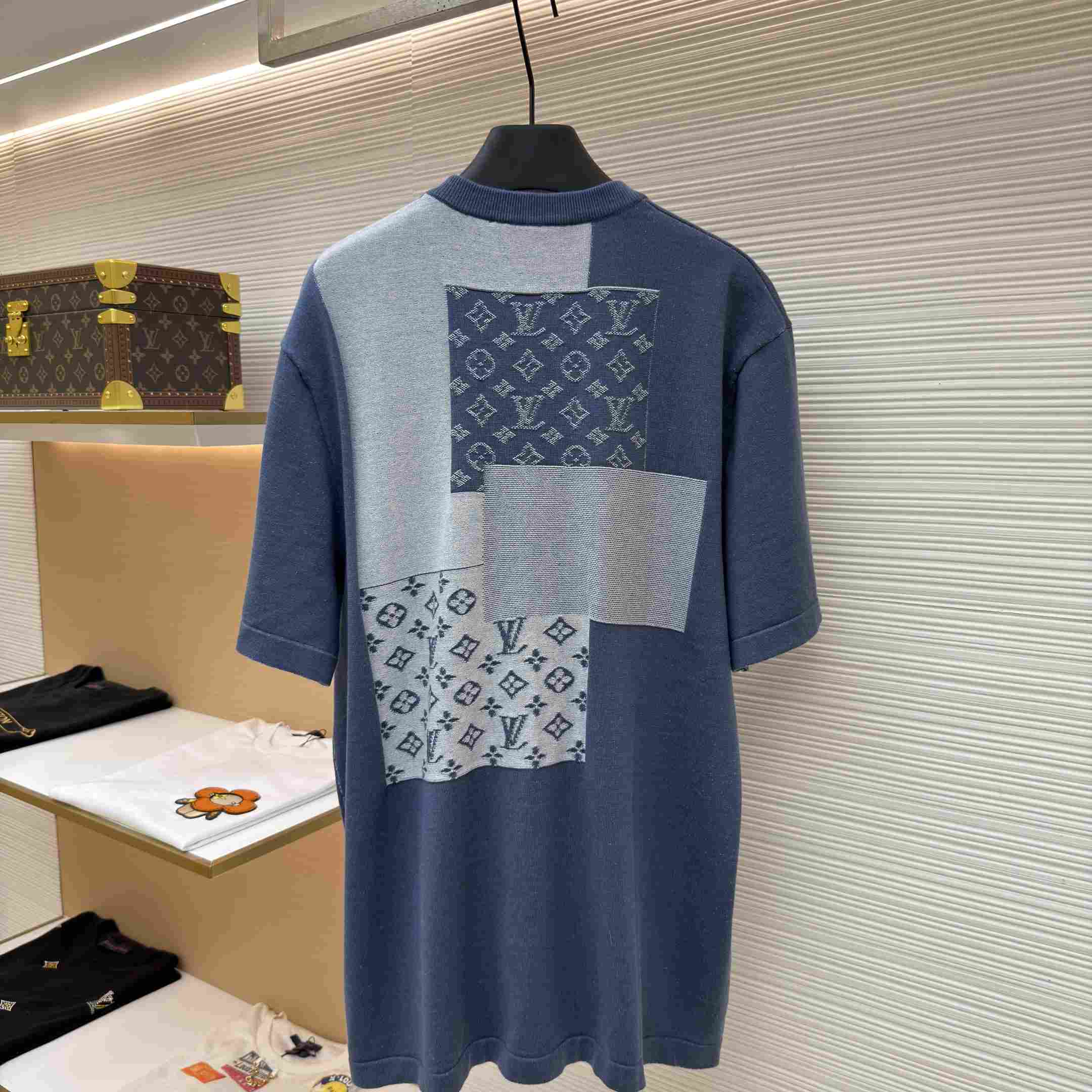 Louis Vuitton Knitted Patchwork Denim Short-Sleeved Crewneck - DesignerGu