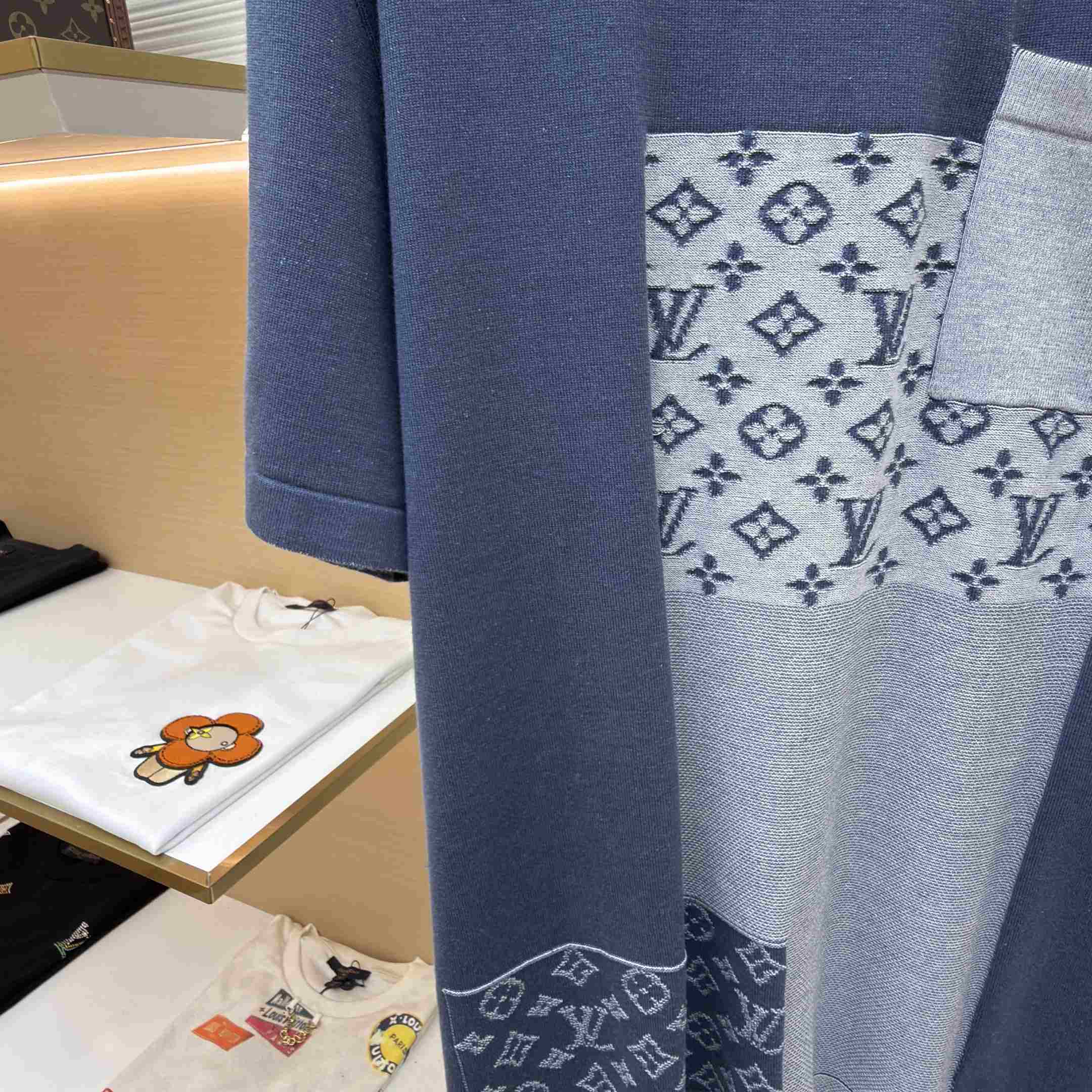 Louis Vuitton Knitted Patchwork Denim Short-Sleeved Crewneck - DesignerGu