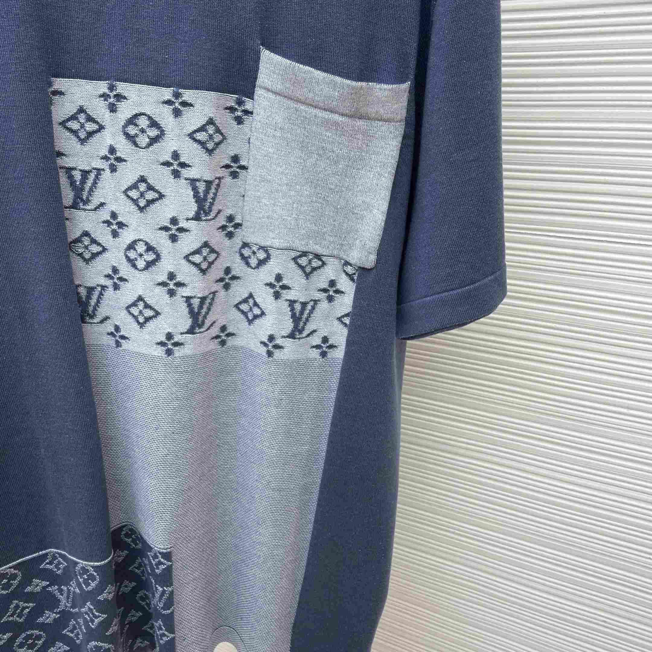 Louis Vuitton Knitted Patchwork Denim Short-Sleeved Crewneck - DesignerGu