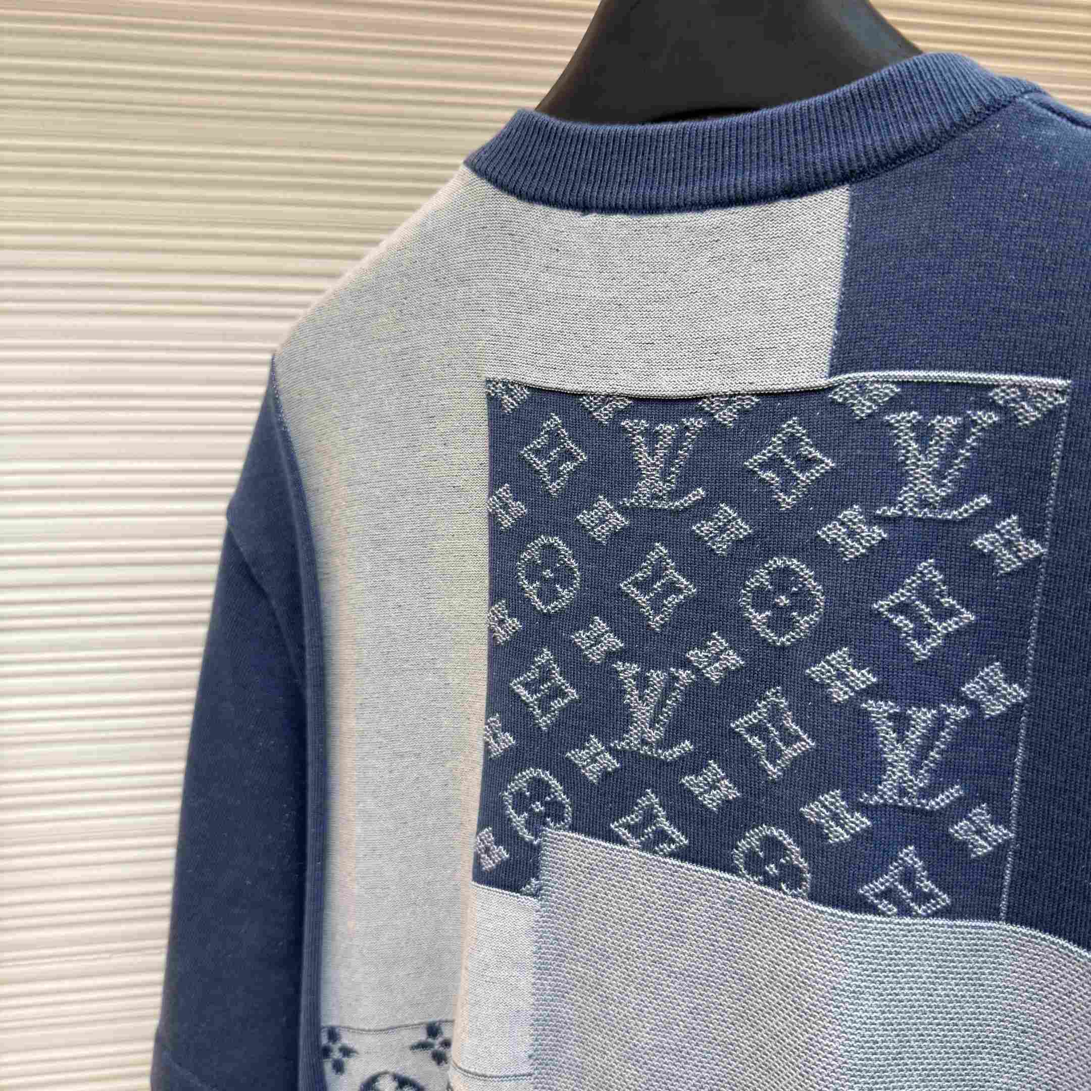 Louis Vuitton Knitted Patchwork Denim Short-Sleeved Crewneck - DesignerGu