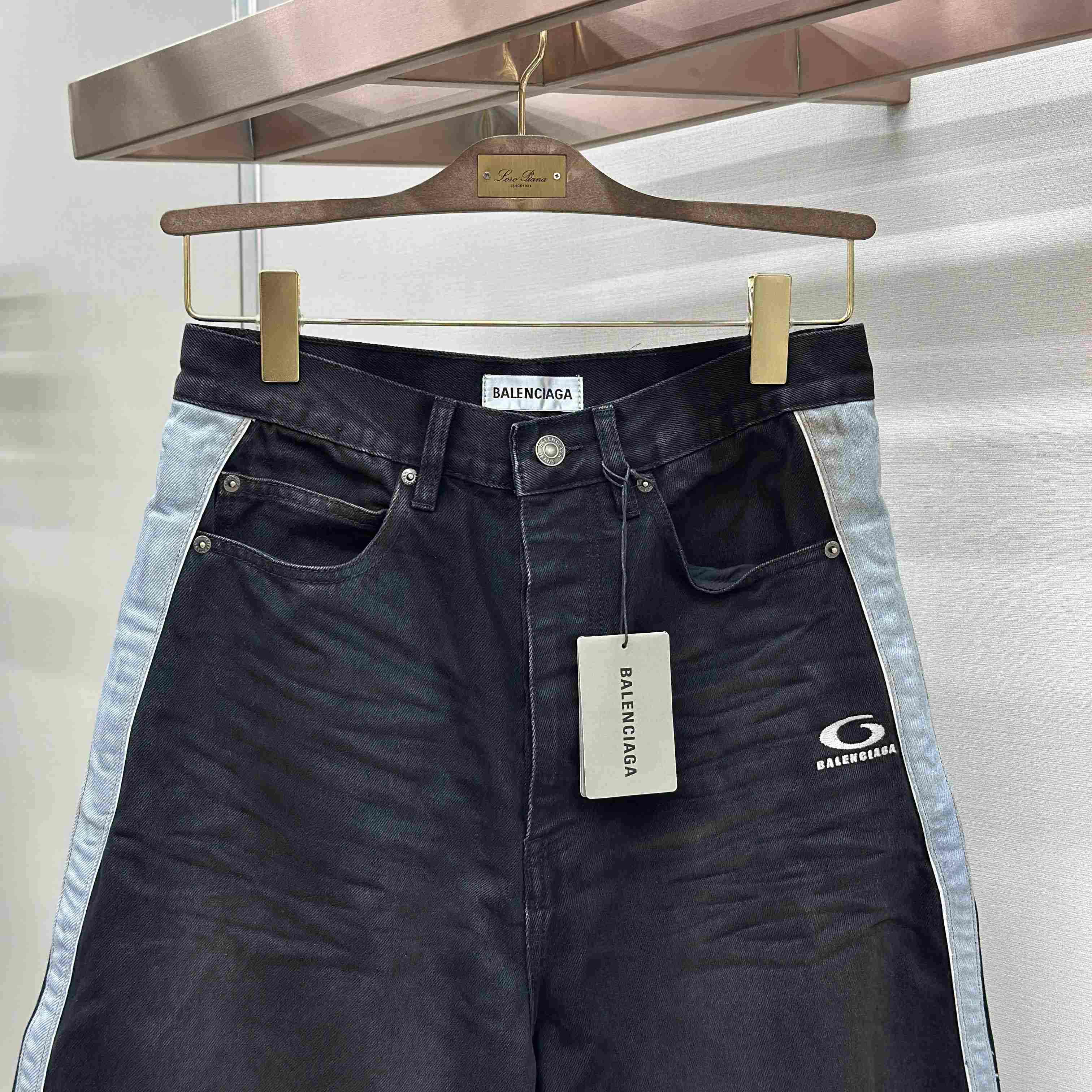 Balenciaga Piping Detail Denim Shorts In Black/Dark Brown - DesignerGu