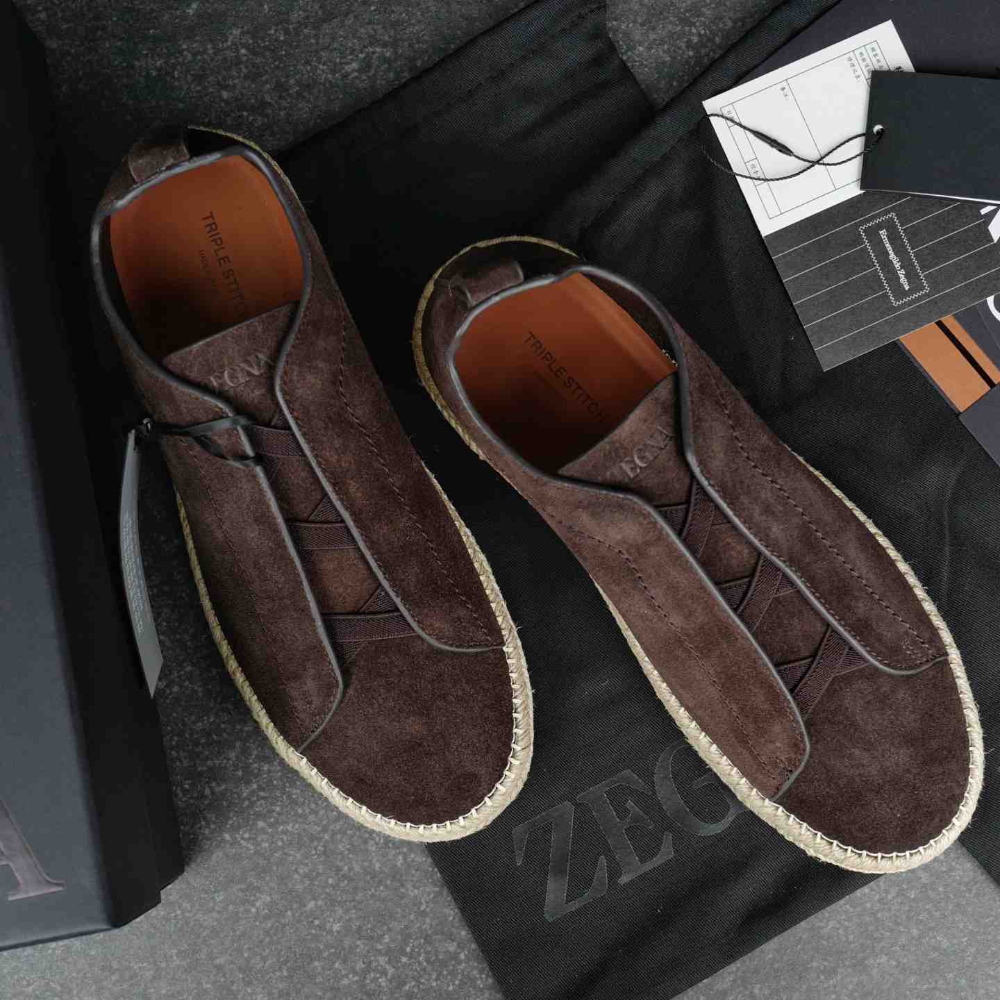 Zegna Dark Brown Suede Triple Stitch™ Espadrilles - DesignerGu