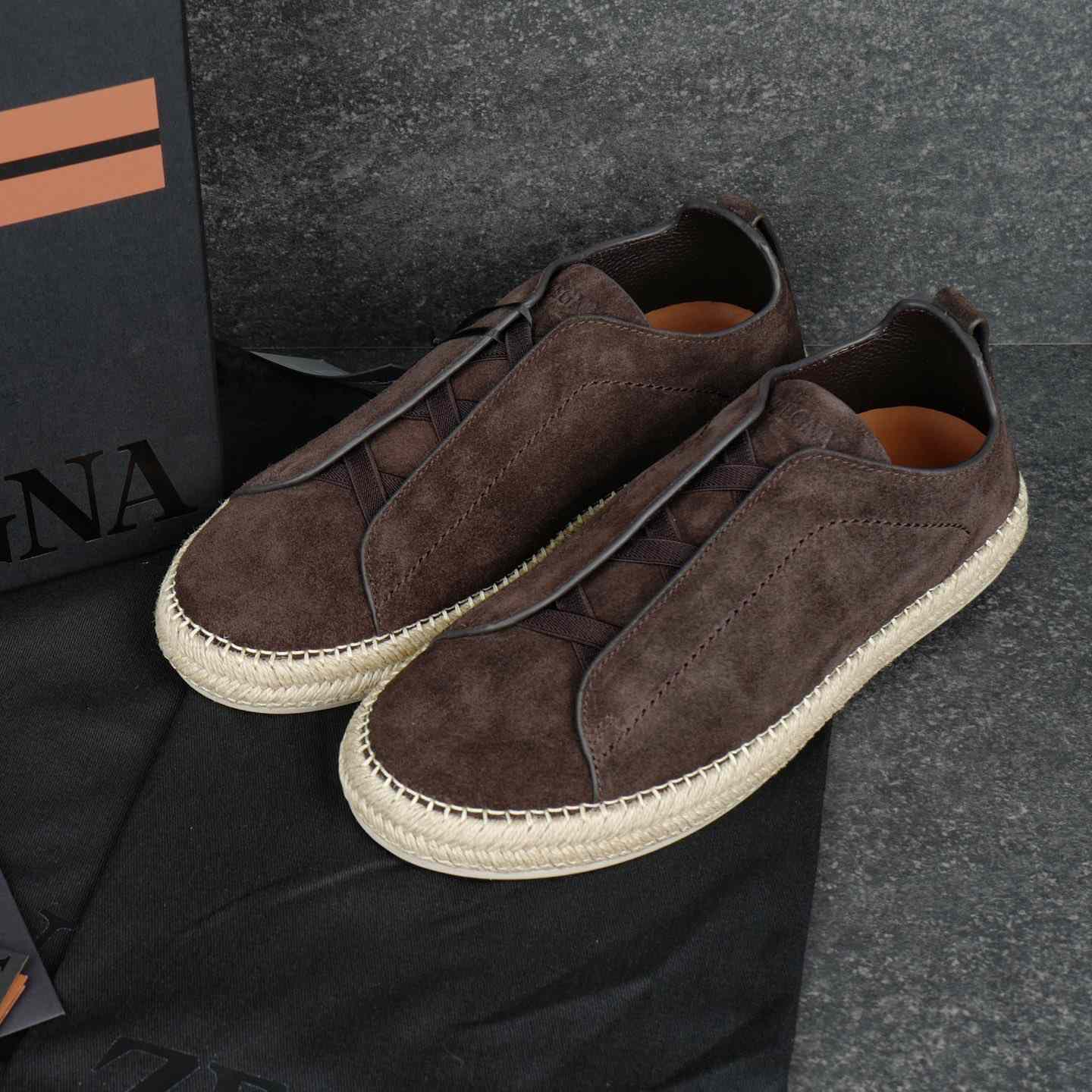 Zegna Dark Brown Suede Triple Stitch™ Espadrilles - DesignerGu