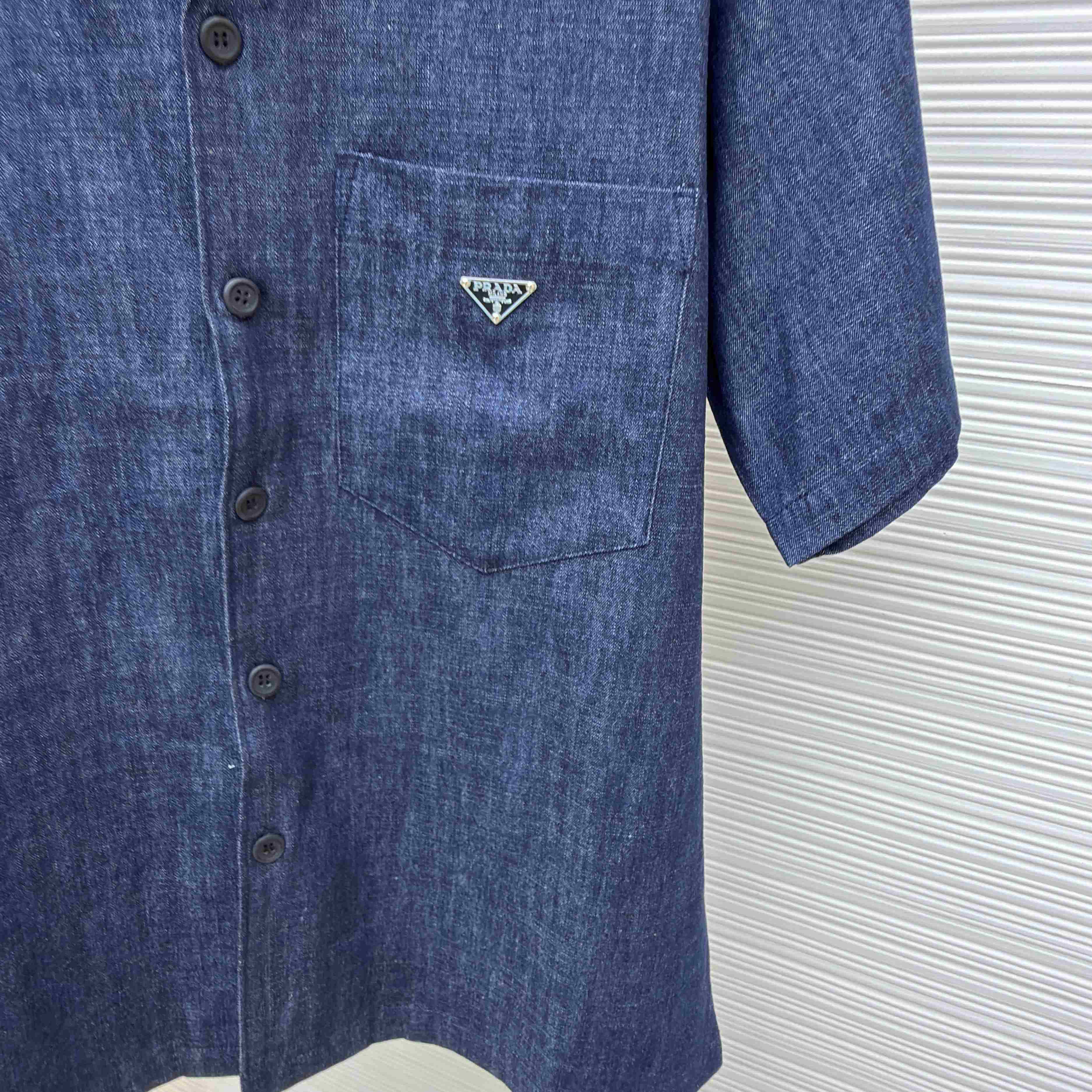Prada Short-Sleeved Chambray Denim Shirt - DesignerGu