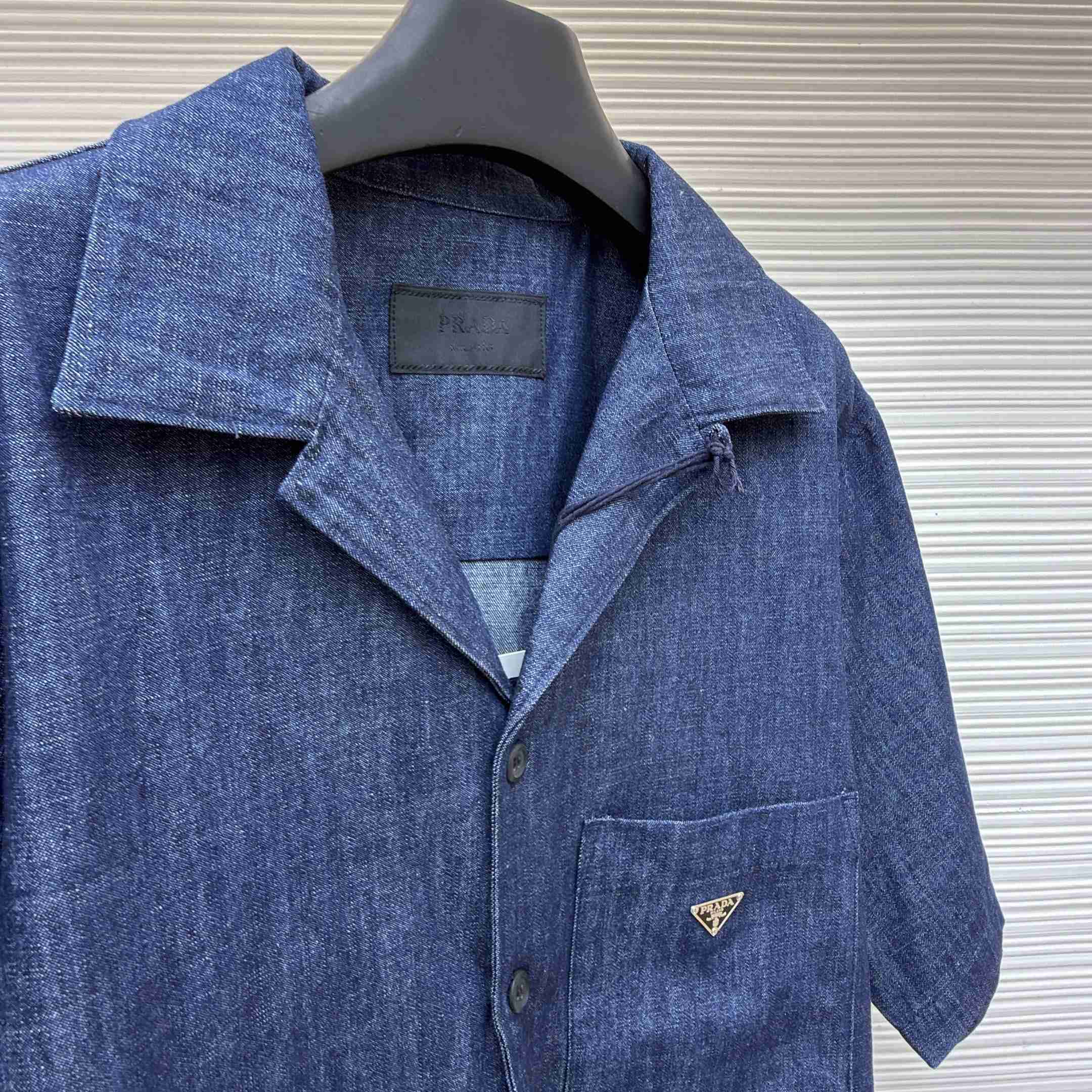 Prada Short-Sleeved Chambray Denim Shirt - DesignerGu