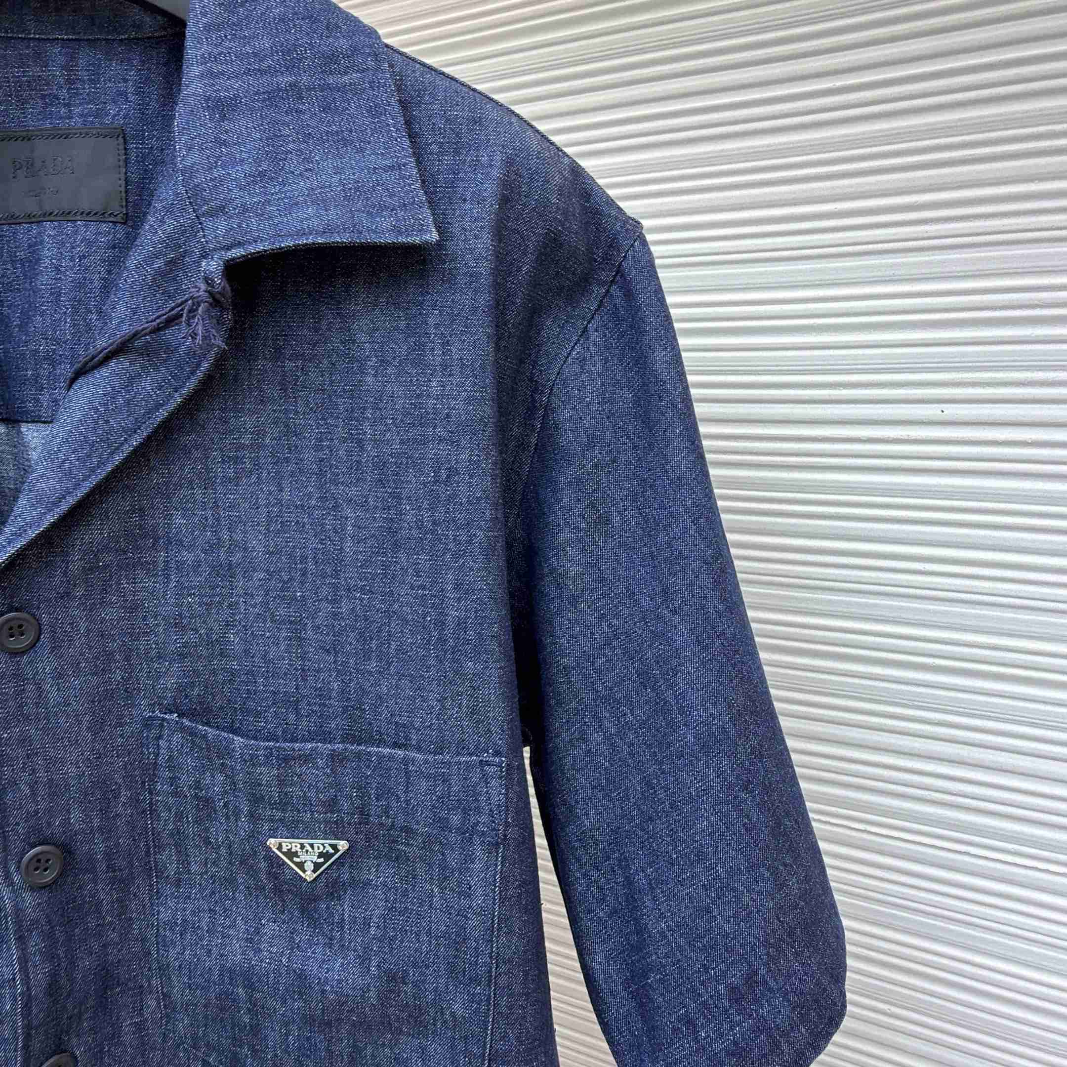 Prada Short-Sleeved Chambray Denim Shirt - DesignerGu
