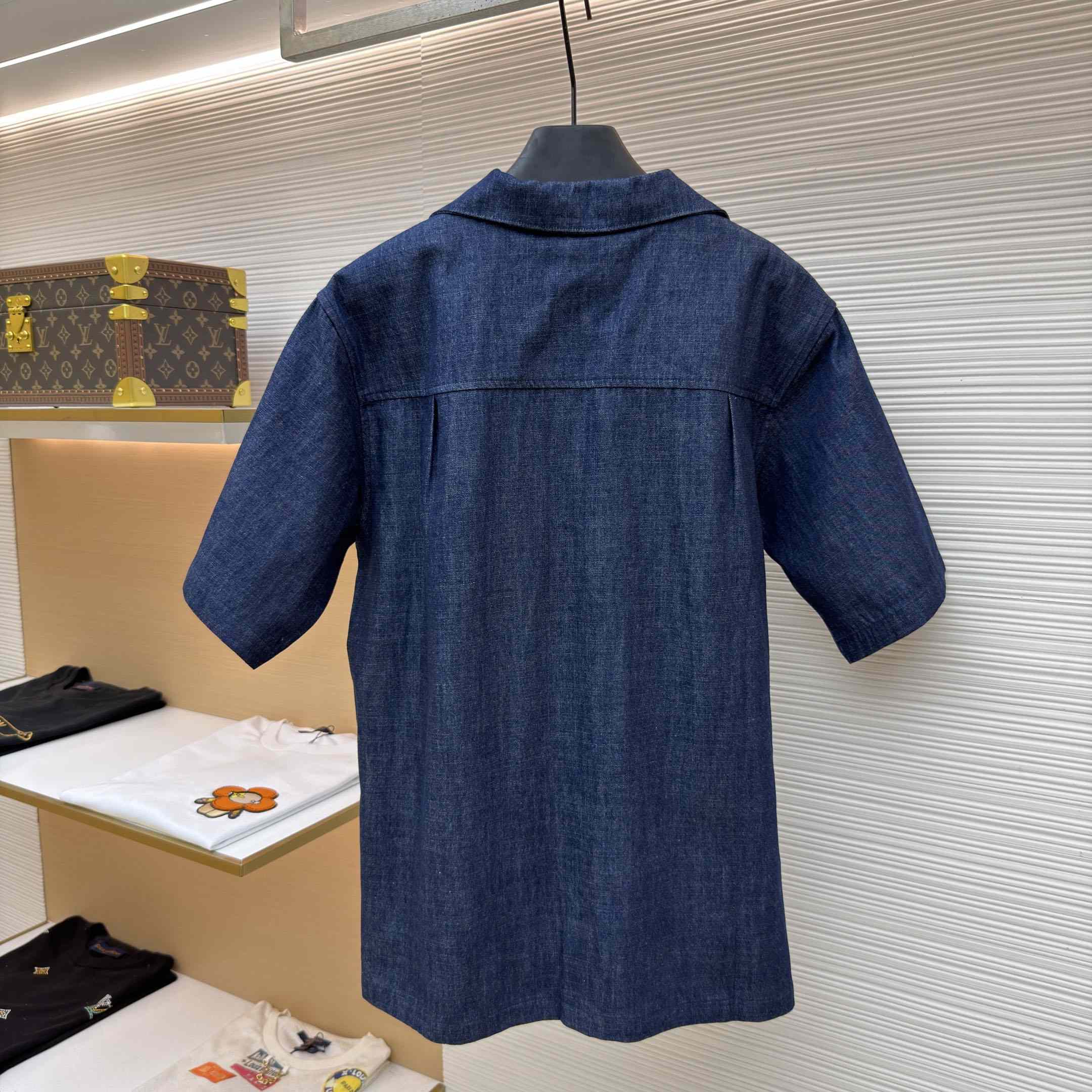 Prada Short-Sleeved Chambray Denim Shirt - DesignerGu