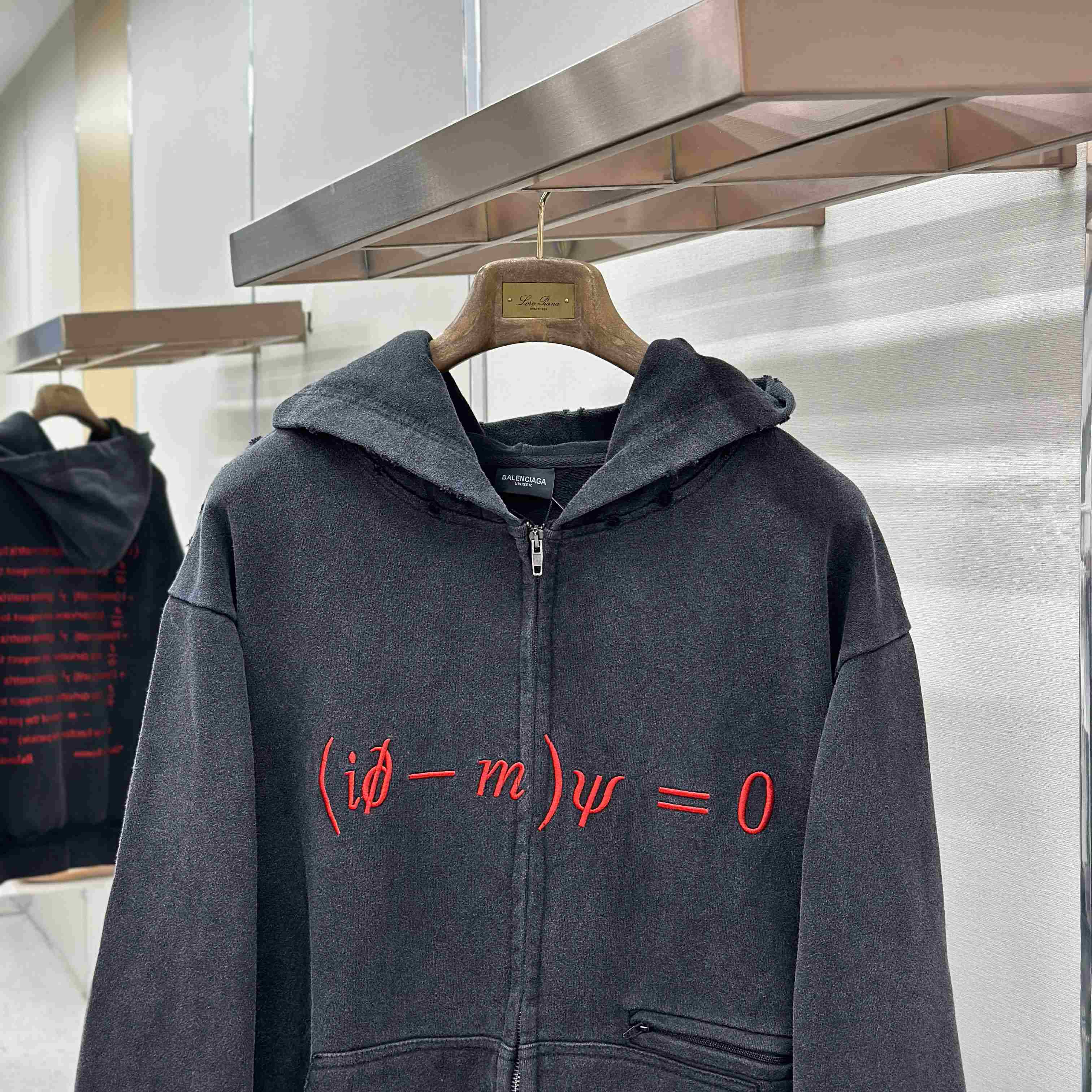Balenciaga Dirac Equation Pulled Large Fit Zip-up Hoodie In Washed Black/Red - DesignerGu