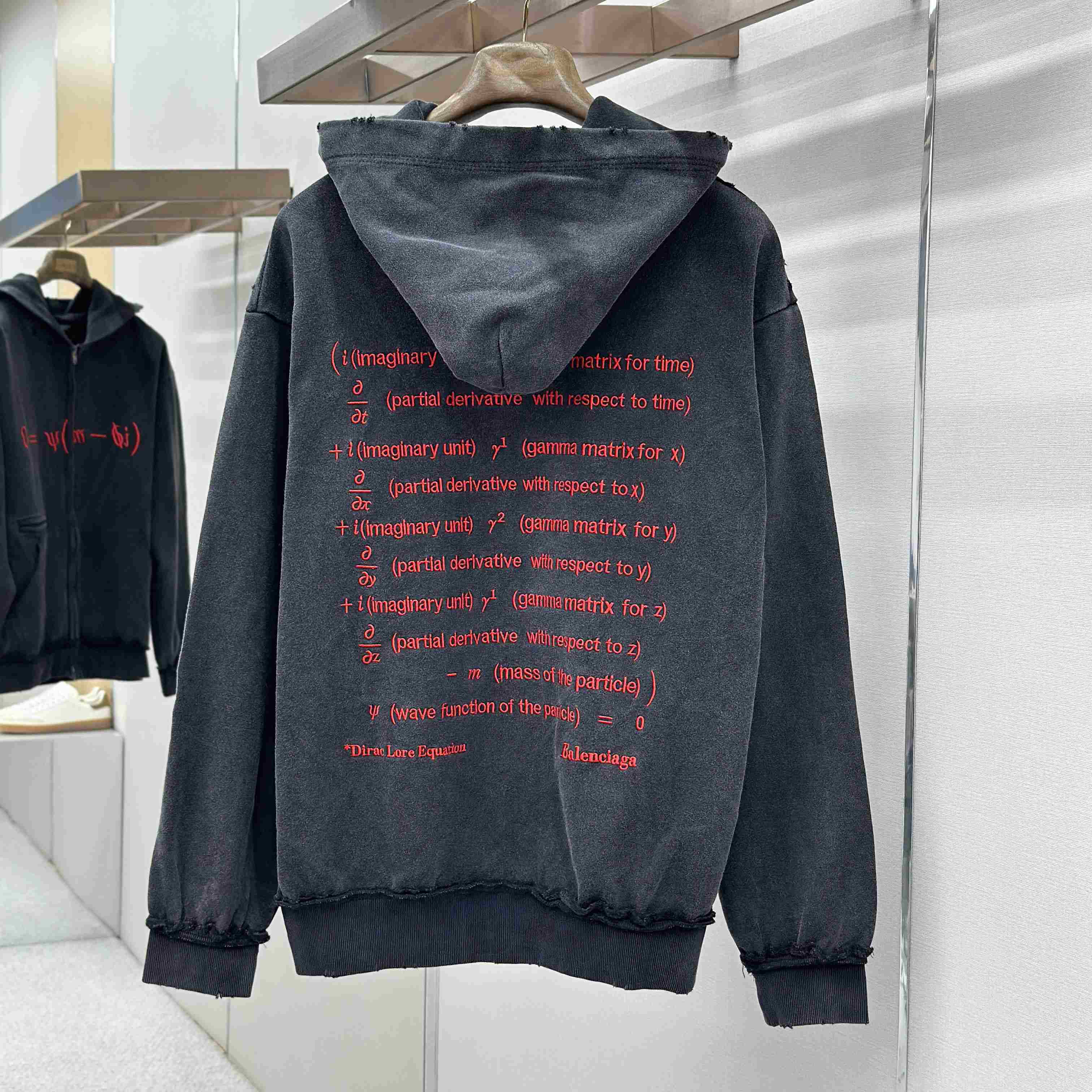 Balenciaga Dirac Equation Pulled Large Fit Zip-up Hoodie In Washed Black/Red - DesignerGu
