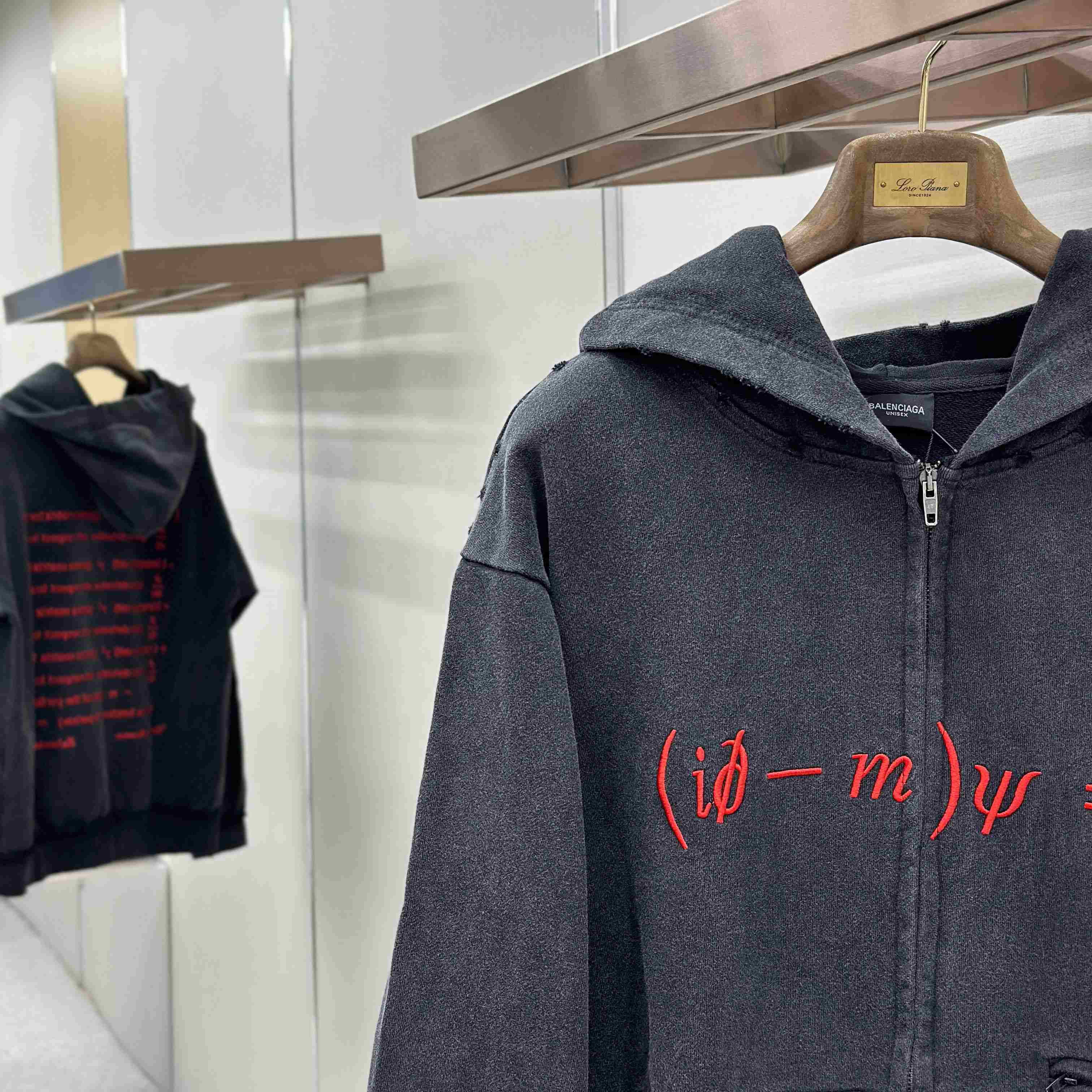 Balenciaga Dirac Equation Pulled Large Fit Zip-up Hoodie In Washed Black/Red - DesignerGu