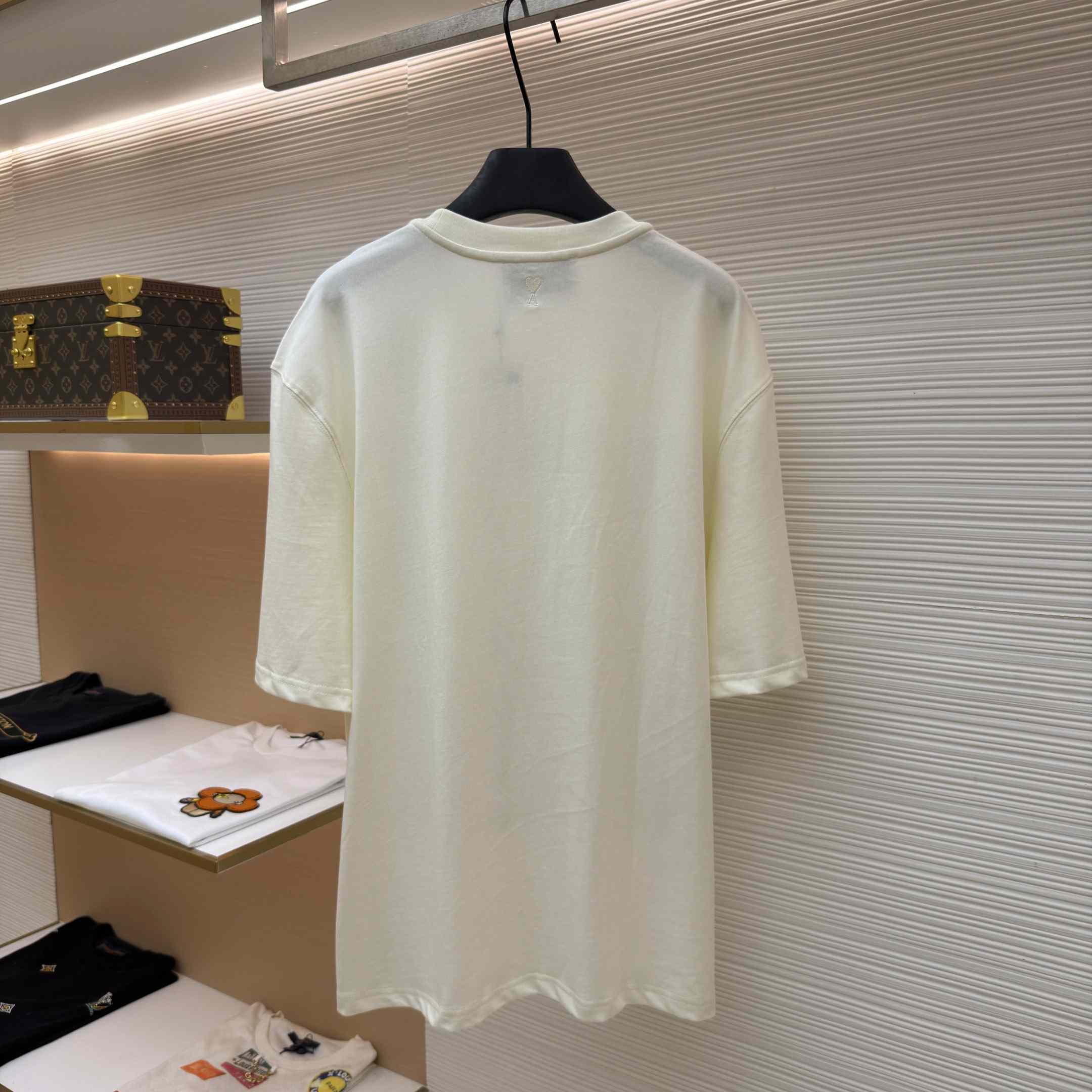 AMI Paris Logo-Print Striped-Patch T-shirt - DesignerGu