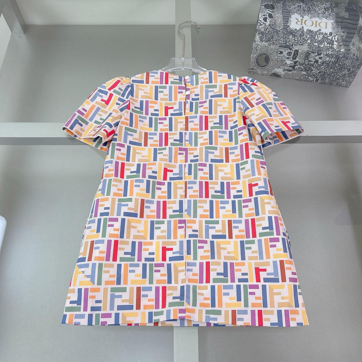Fendi Multicolor Cotton Poplin Baby Dress - DesignerGu