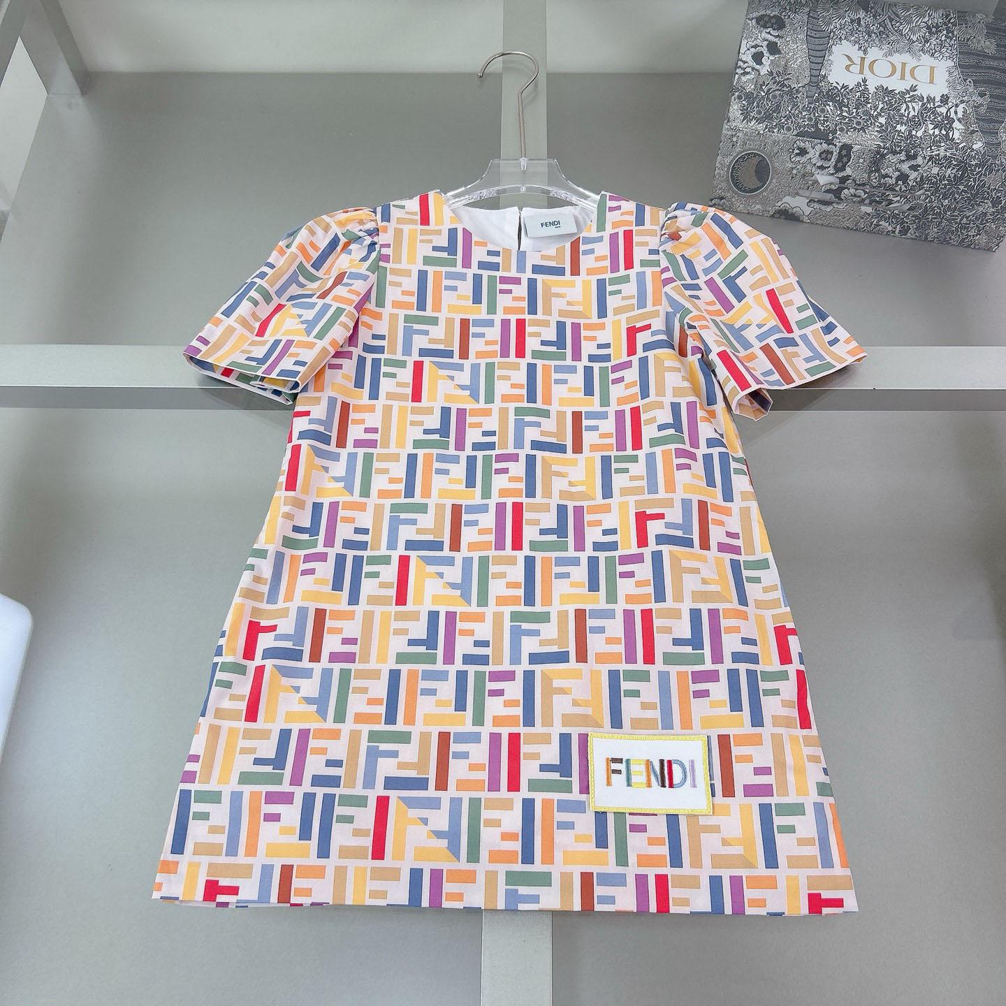 Fendi Multicolor Cotton Poplin Baby Dress - DesignerGu