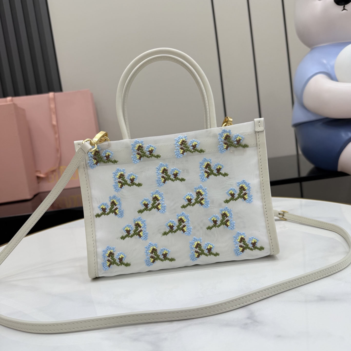 Miu Miu Embroidered Mesh Top-Handle Bag - DesignerGu