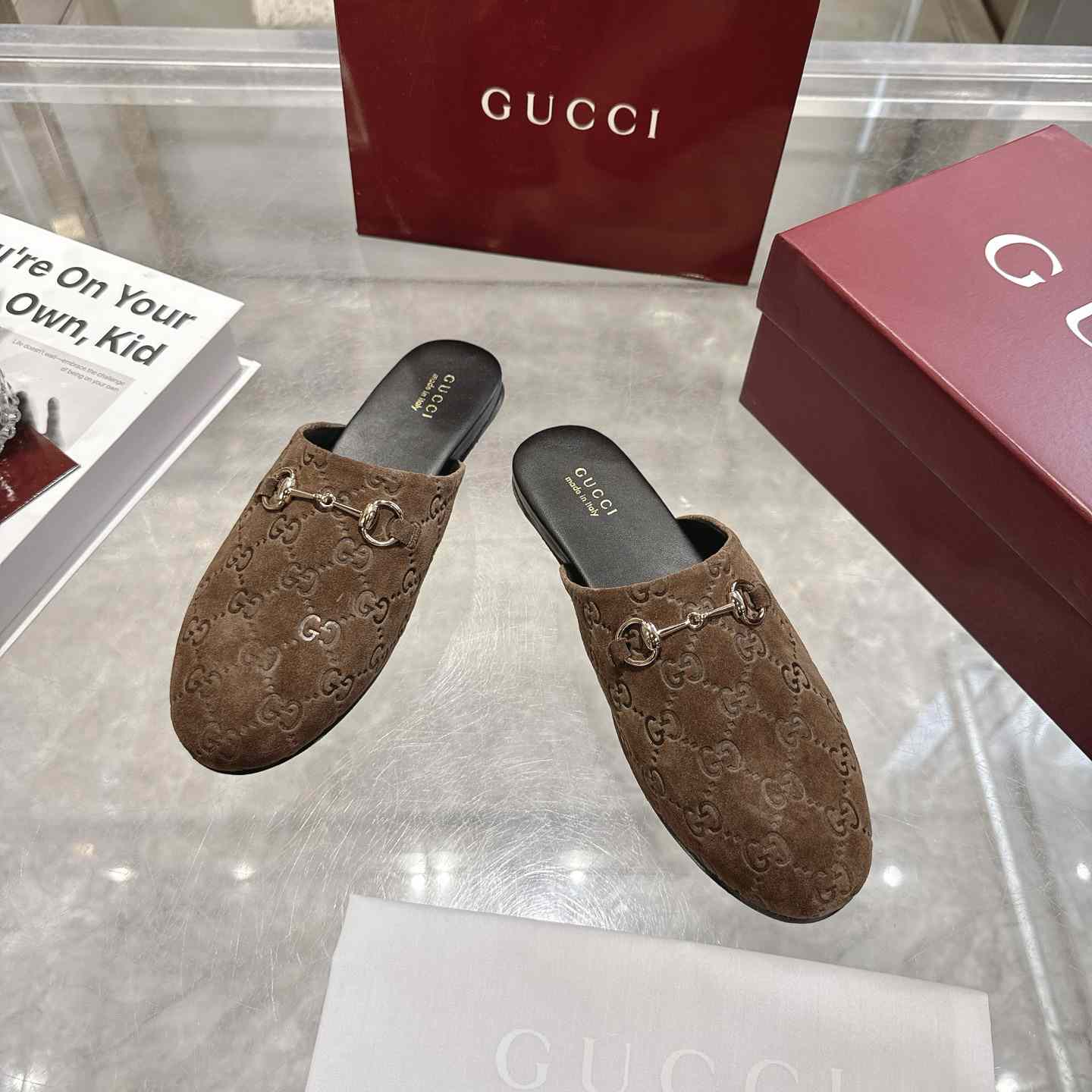 Gucci   Lucy Logo Suede Mule Loafers - DesignerGu
