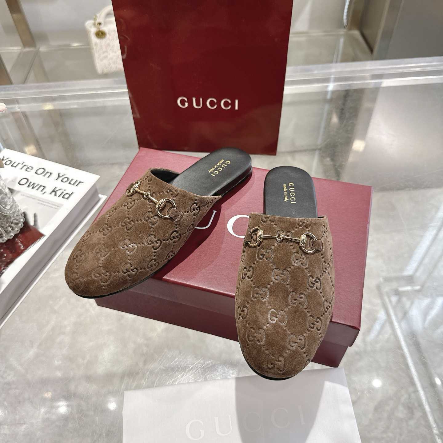 Gucci   Lucy Logo Suede Mule Loafers - DesignerGu