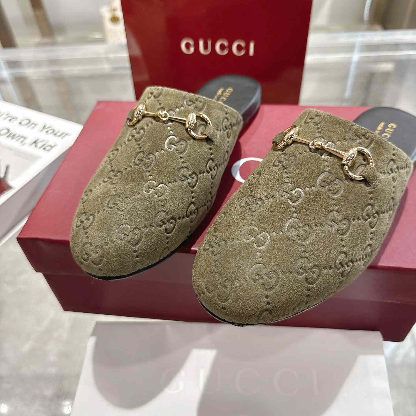 Gucci   Lucy Logo Suede Mule Loafers - DesignerGu