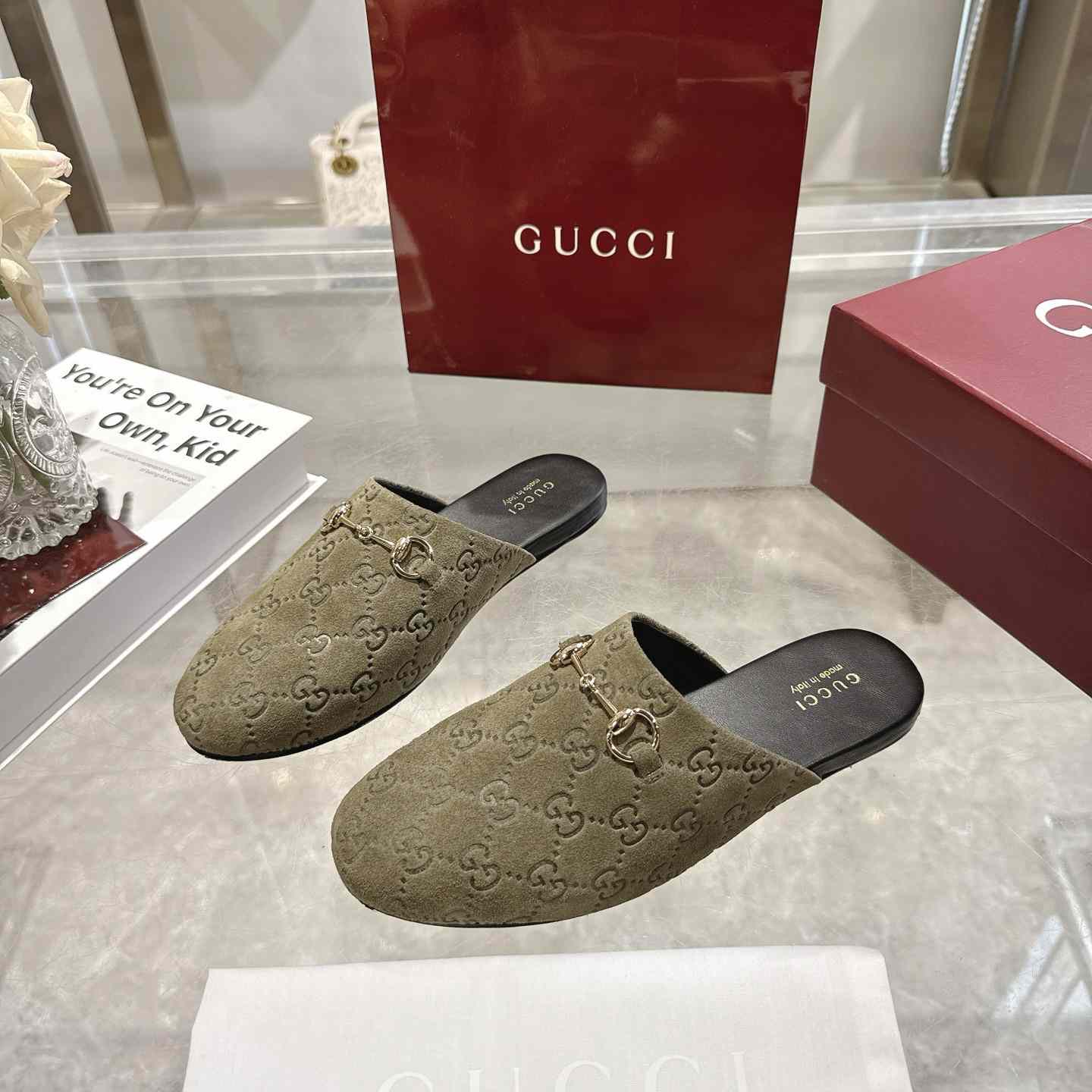 Gucci   Lucy Logo Suede Mule Loafers - DesignerGu