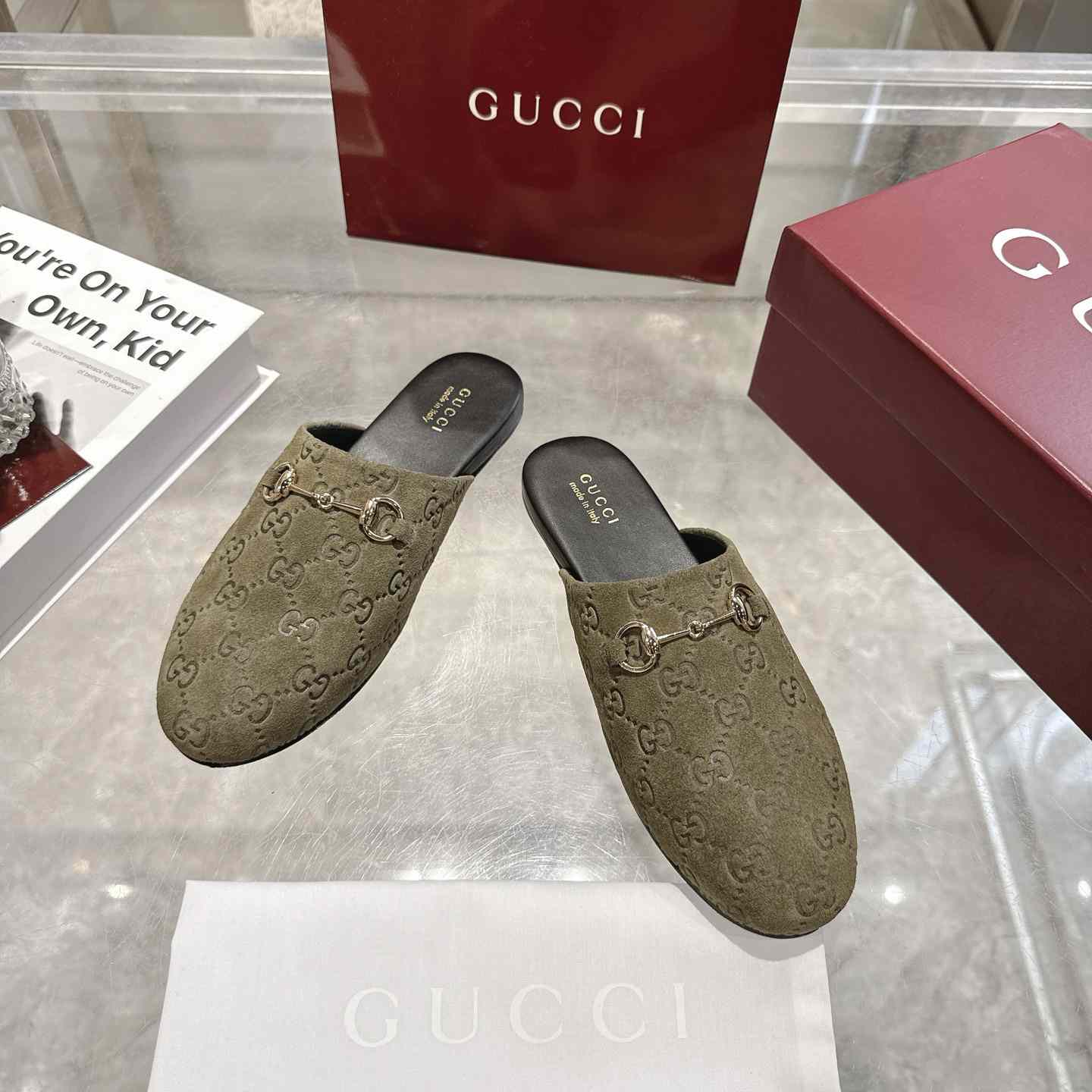 Gucci   Lucy Logo Suede Mule Loafers - DesignerGu