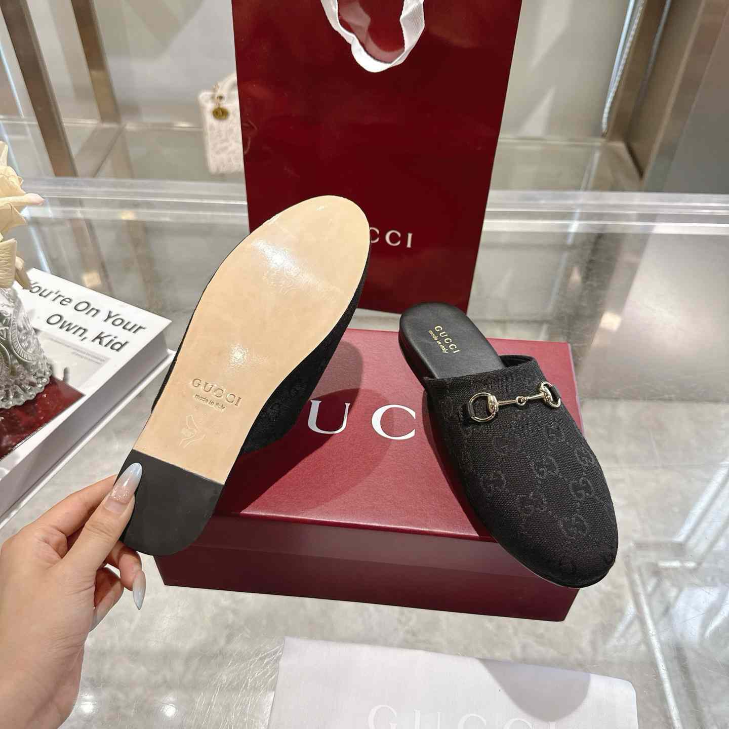 Gucci   Lucy Logo Suede Mule Loafers - DesignerGu