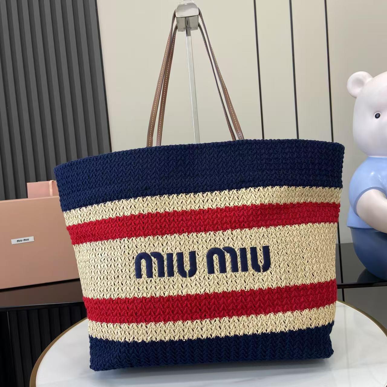 Miu Miu Raffia-Effect Woven ToteBag 5BG228 - DesignerGu