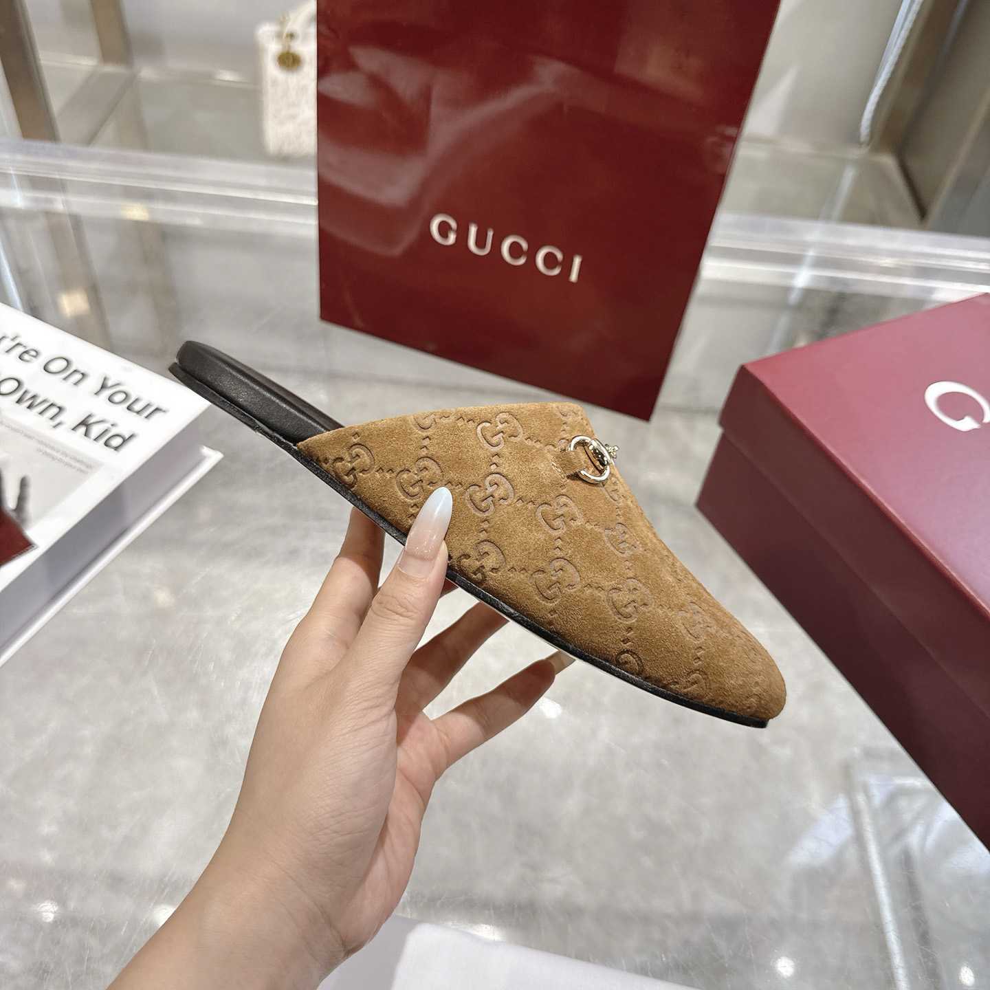 Gucci   Lucy Logo Suede Mule Loafers - DesignerGu