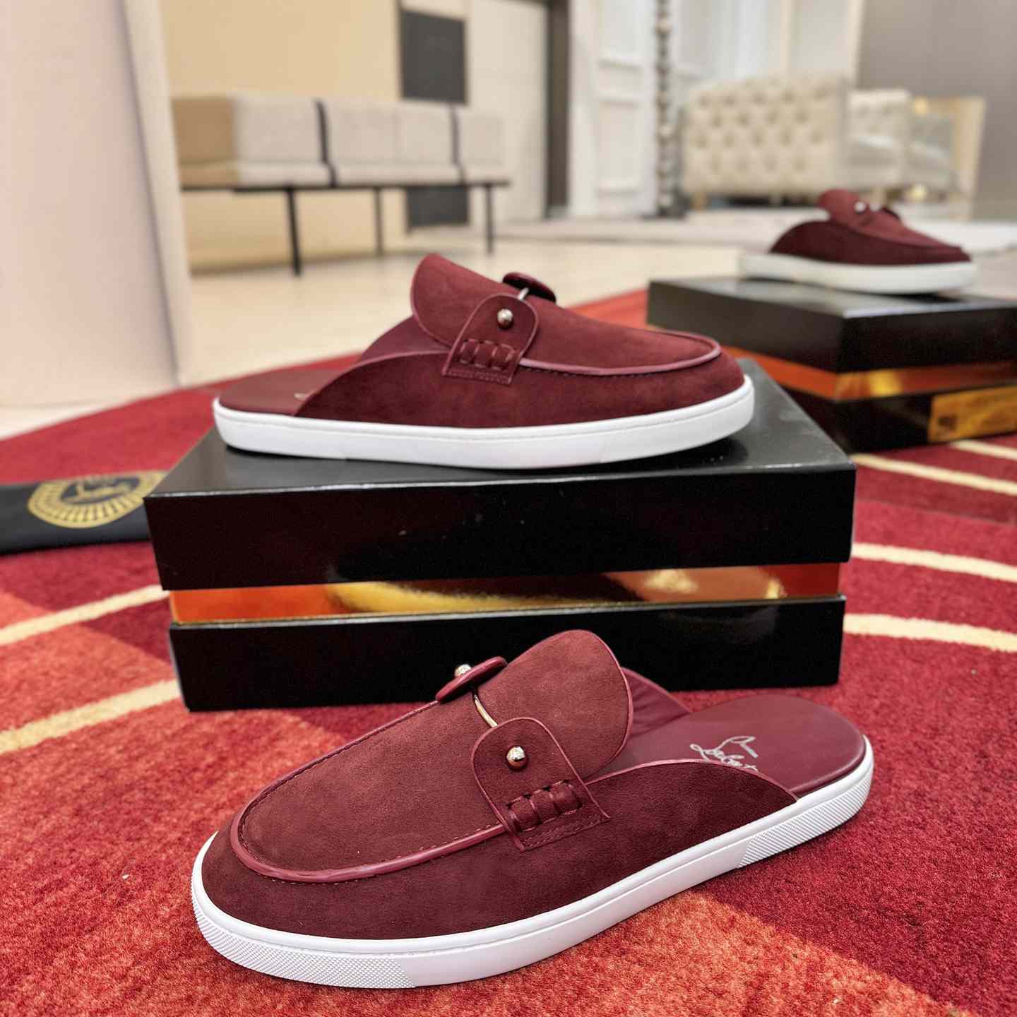 Christian Louboutin Chanme Donna Leather Boat Shoe Mules - DesignerGu