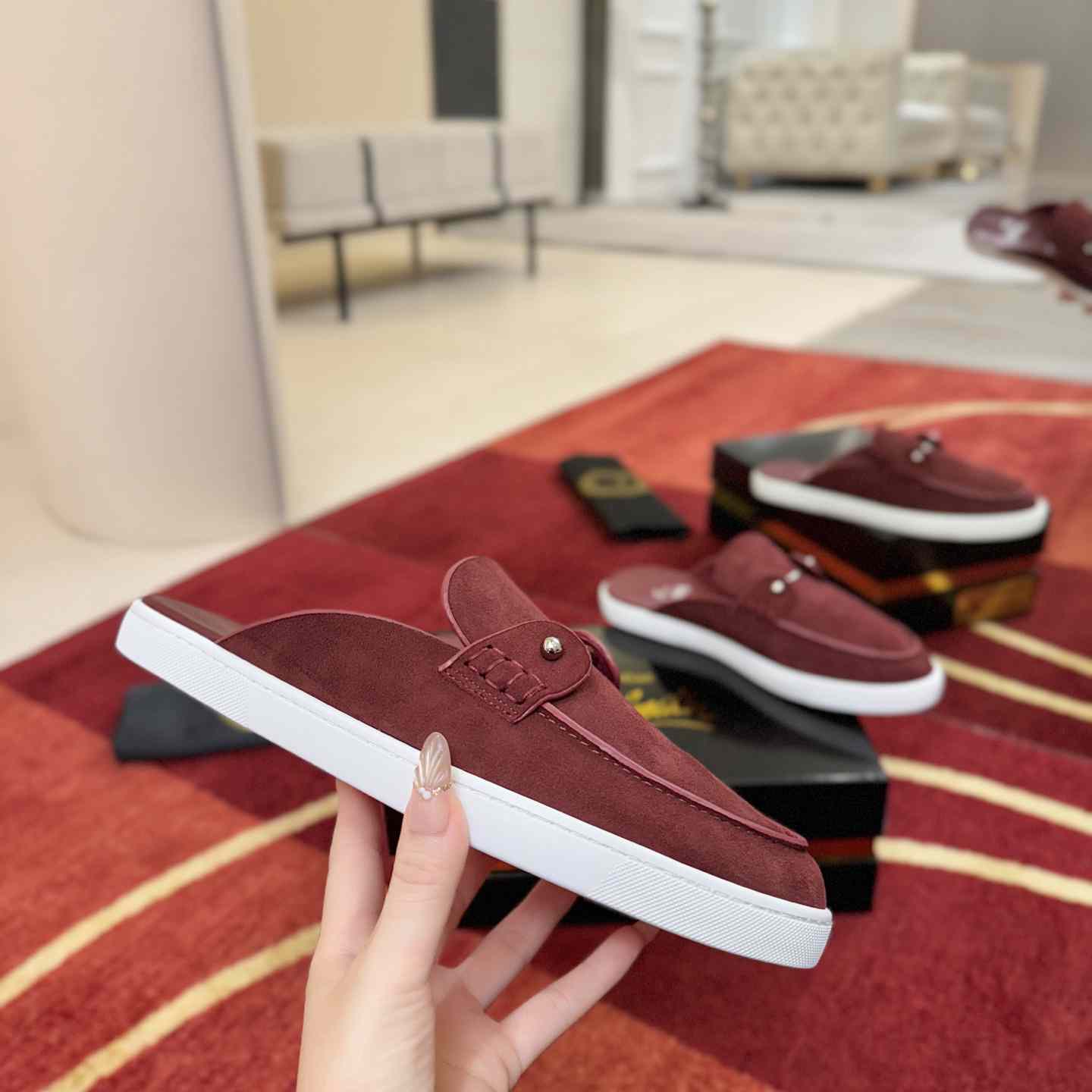 Christian Louboutin Chanme Donna Leather Boat Shoe Mules - DesignerGu