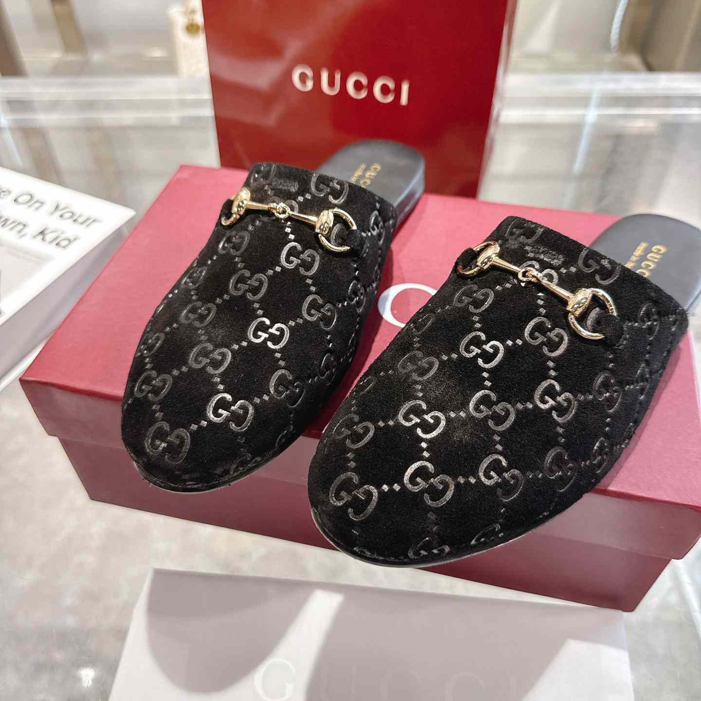 Gucci   Lucy Logo Suede Mule Loafers - DesignerGu