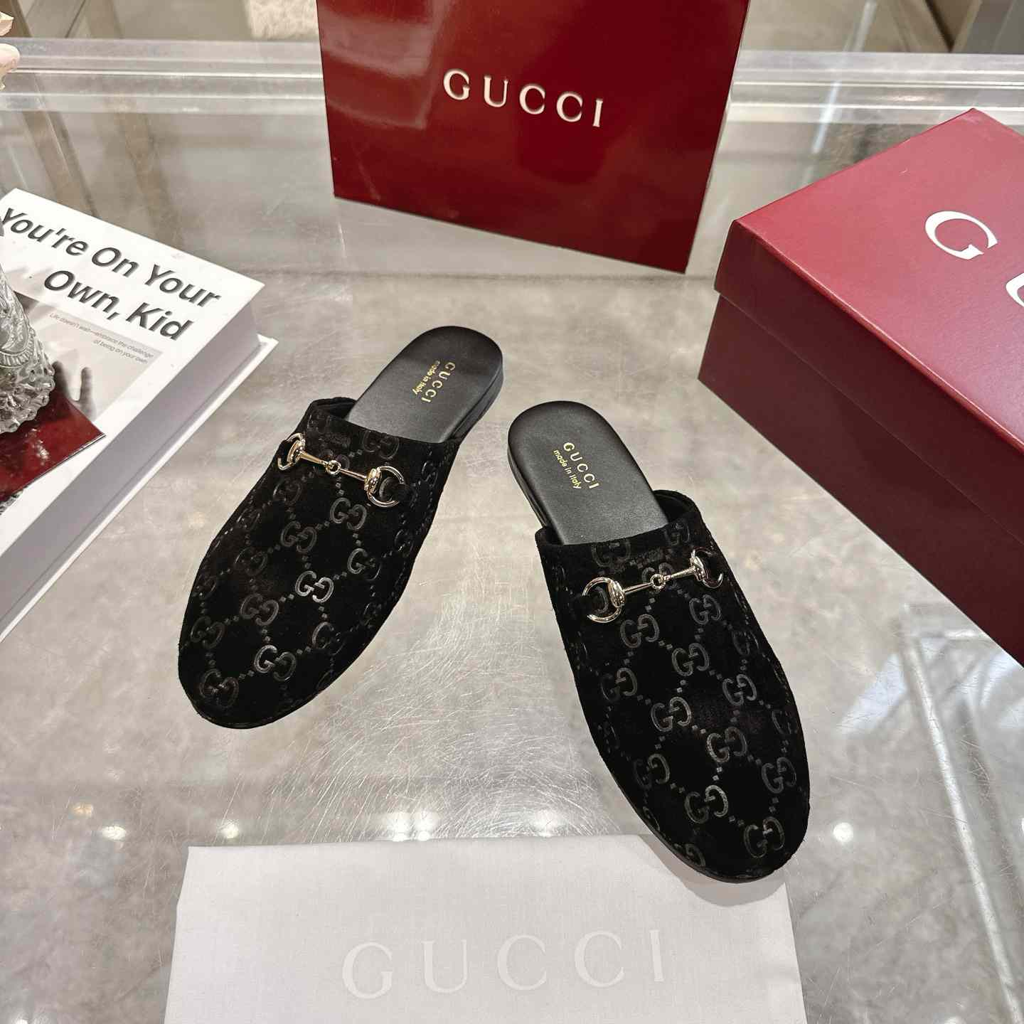 Gucci   Lucy Logo Suede Mule Loafers - DesignerGu