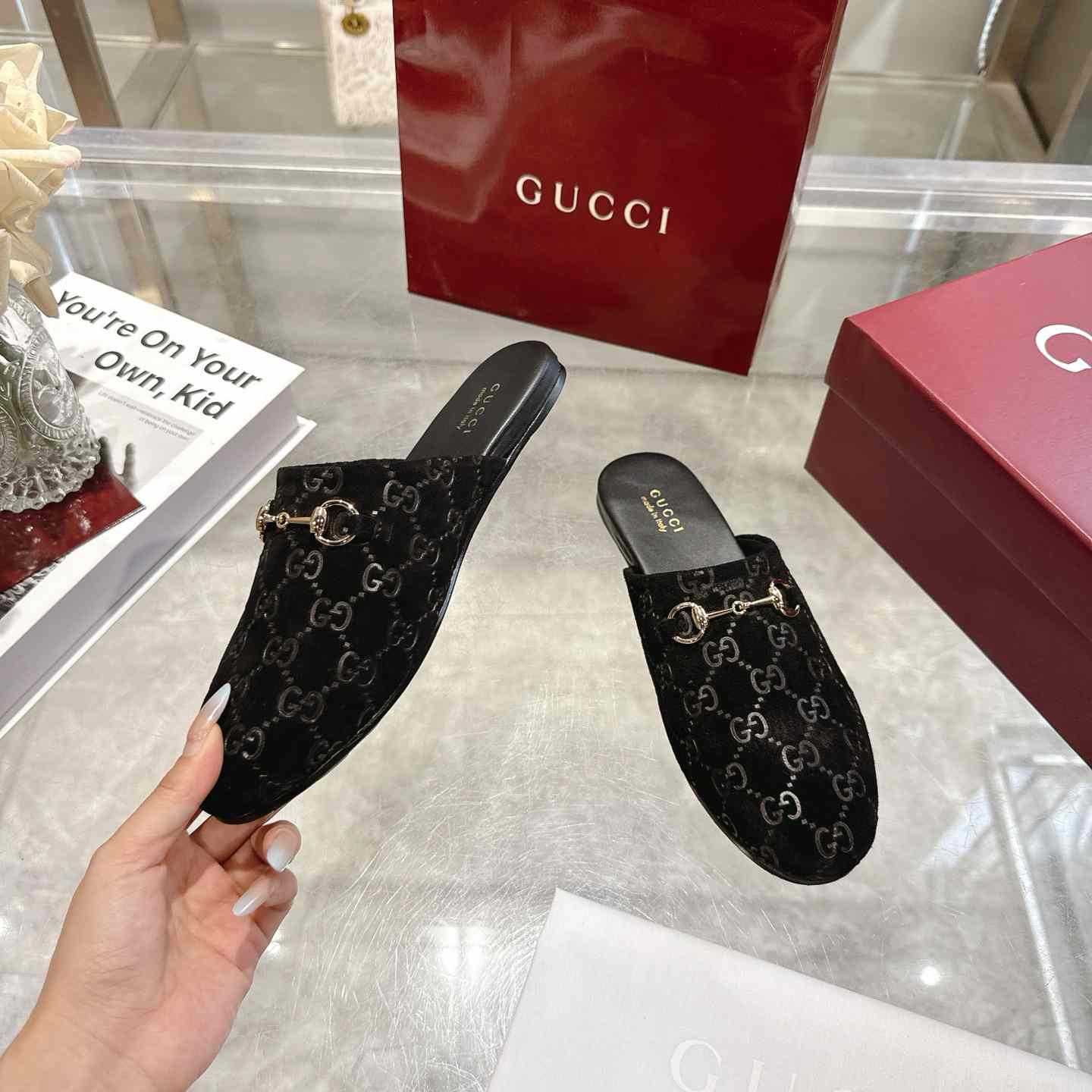 Gucci   Lucy Logo Suede Mule Loafers - DesignerGu