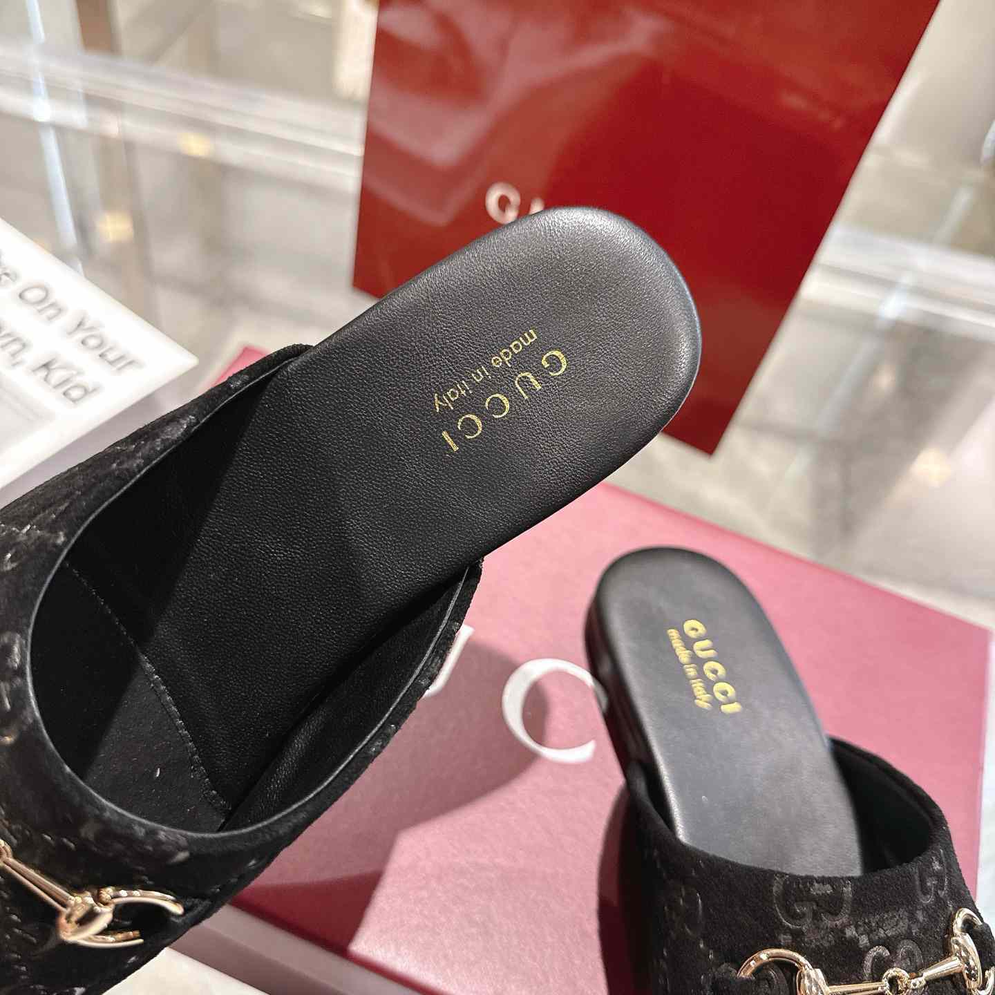 Gucci   Lucy Logo Suede Mule Loafers - DesignerGu