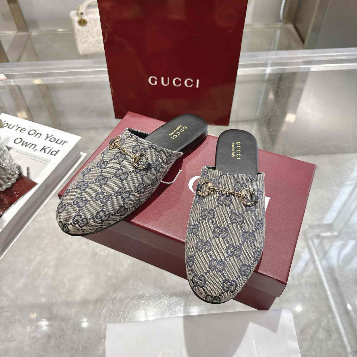 Gucci   Lucy Logo Suede Mule Loafers - DesignerGu