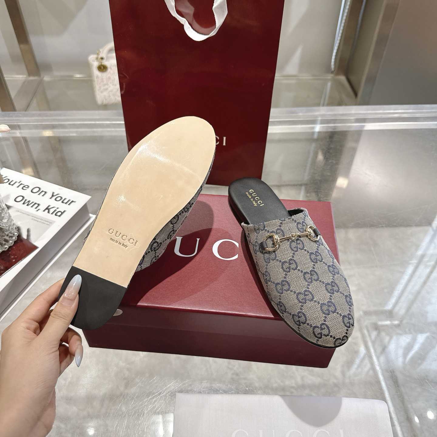 Gucci   Lucy Logo Suede Mule Loafers - DesignerGu