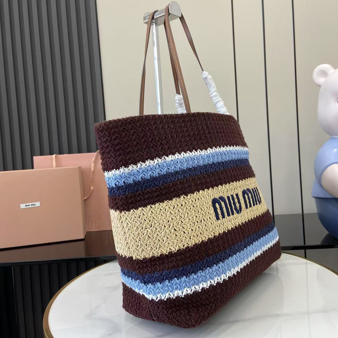 Miu Miu Raffia-Effect Woven ToteBag 5BG228 - DesignerGu