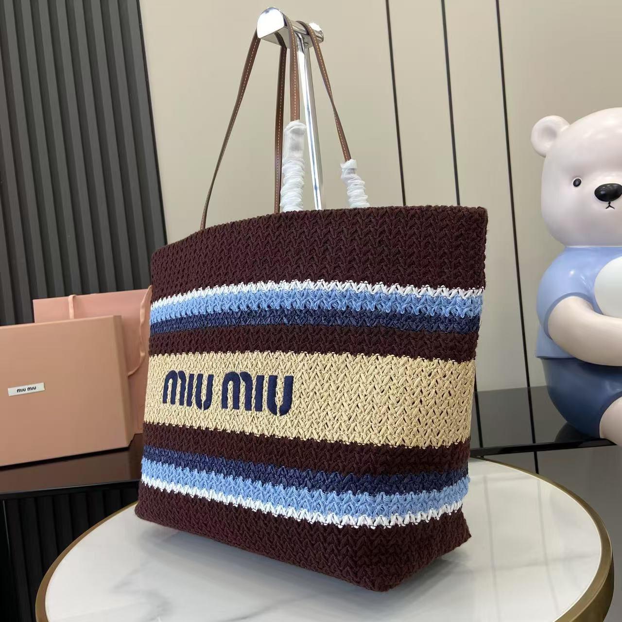 Miu Miu Raffia-Effect Woven ToteBag 5BG228 - DesignerGu