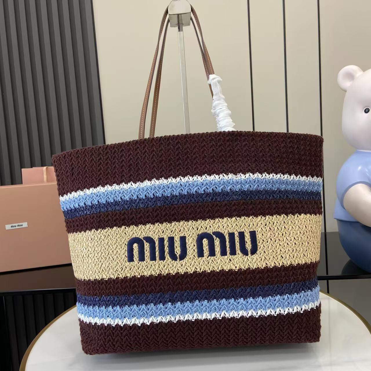 Miu Miu Raffia-Effect Woven ToteBag 5BG228 - DesignerGu