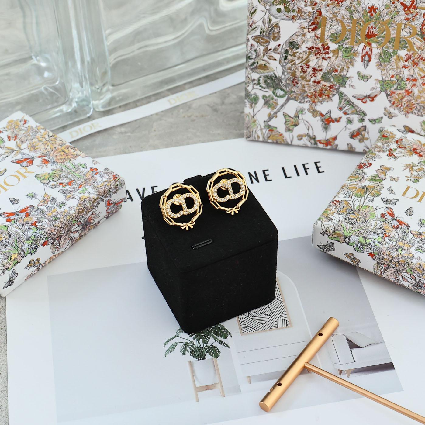 Dior CD Circle Chain Stud Earrings  - DesignerGu
