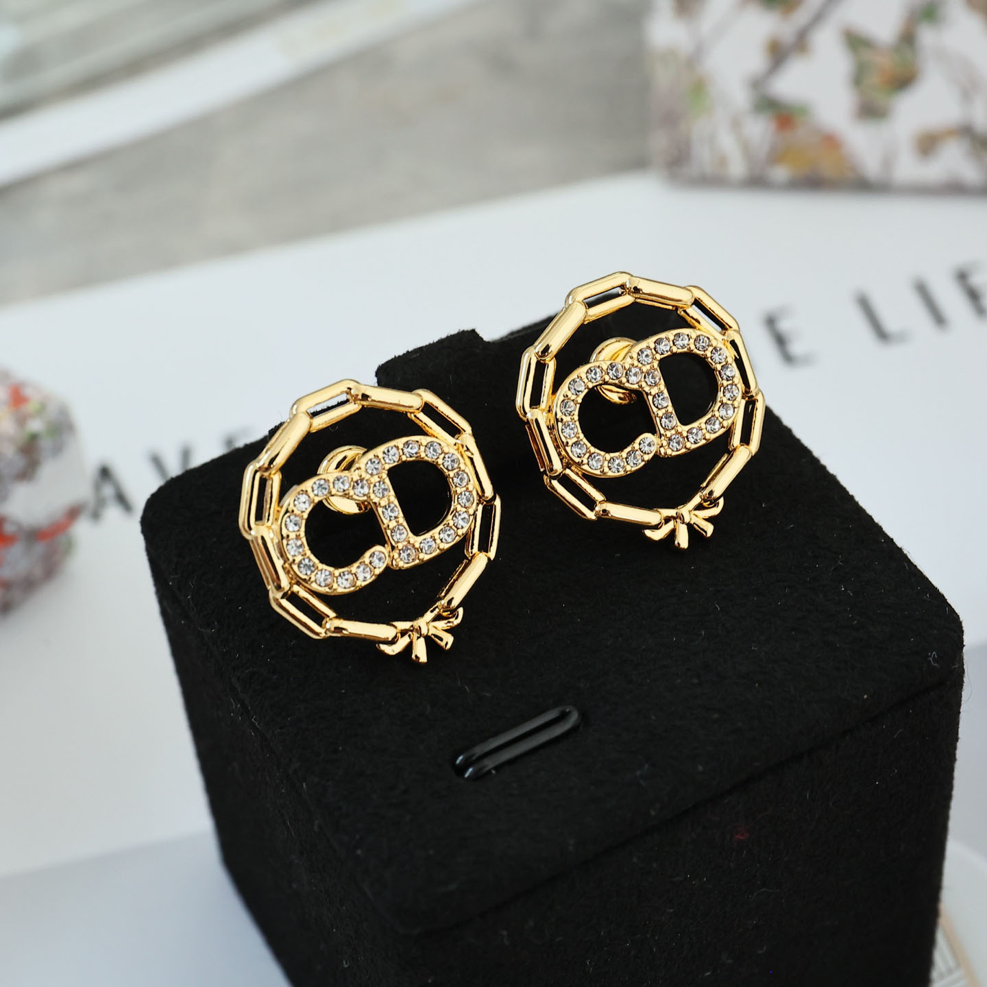 Dior CD Circle Chain Stud Earrings  - DesignerGu