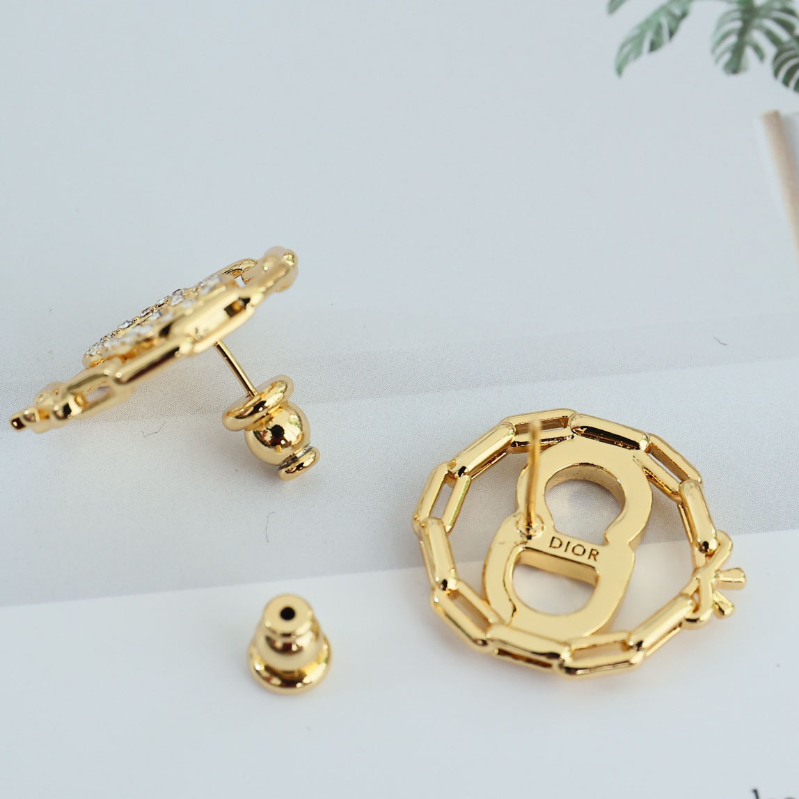 Dior CD Circle Chain Stud Earrings  - DesignerGu